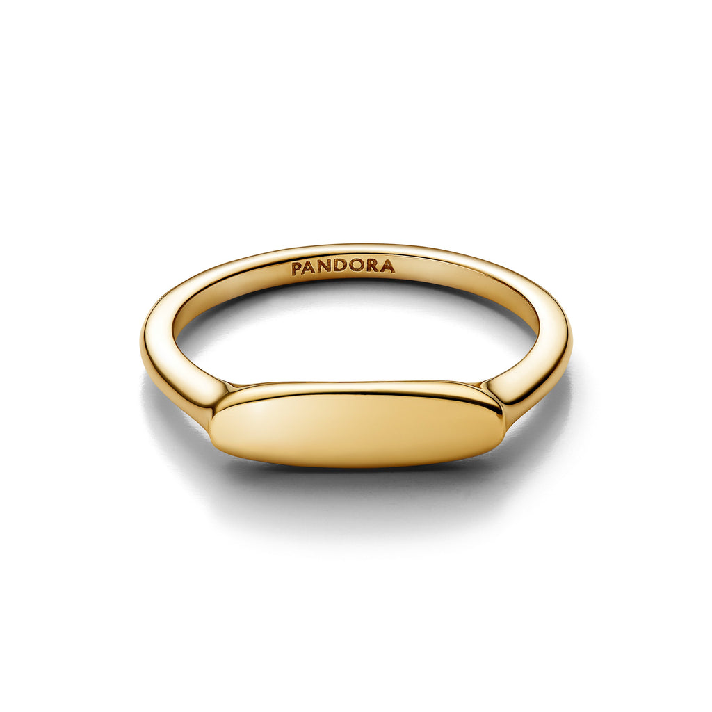 PANDORA Engravable Bar Ring 14K Gold Plated Unique Metal Blend Rings Statement Ring Jewelry Gift