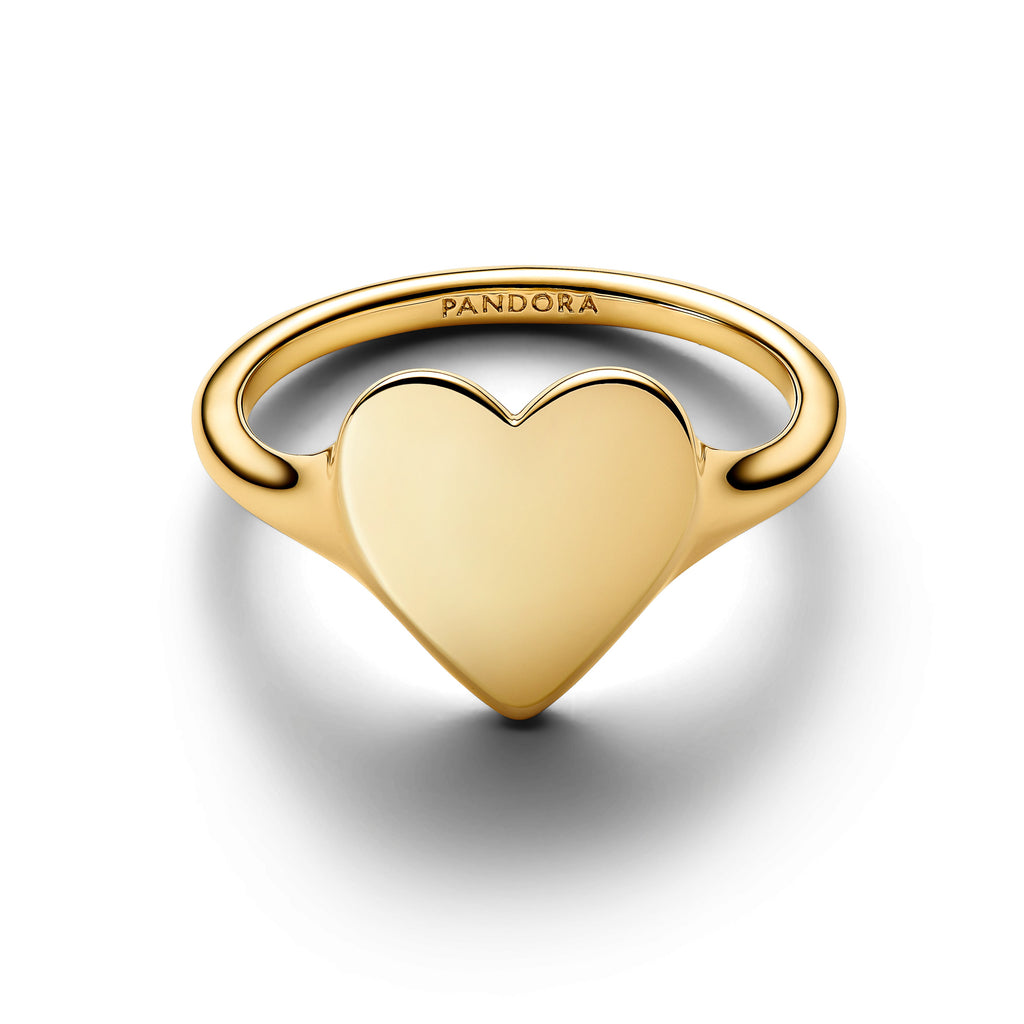 PANDORA Engravable Heart Ring 14K Gold Plated Unique Metal Blend Rings Statement Ring Jewelry Gift