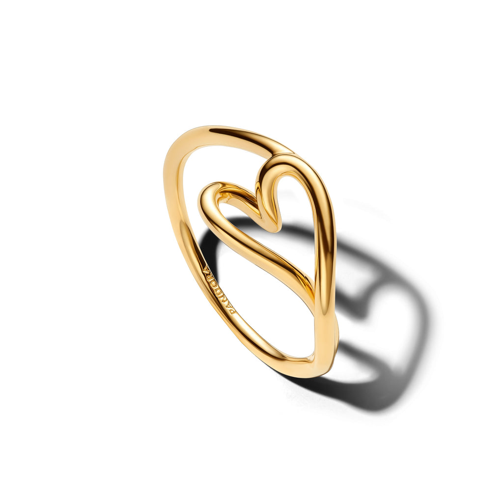 PANDORA Organically Shaped Heart Small Ring 14K Gold Plated Unique Metal Blend Rings Statement Ring Jewelry Gift