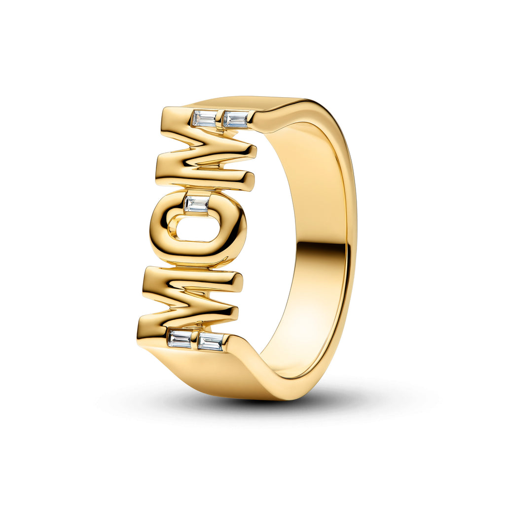PANDORA Mom Signet Ring 14K Gold Plated Unique Metal Blend Mothers Day Rings Statement Ring Jewelry Gift