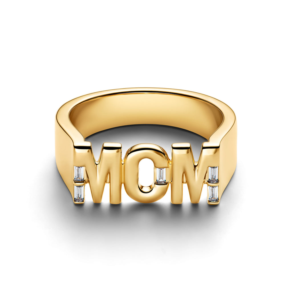 PANDORA Mom Signet Ring 14K Gold Plated Unique Metal Blend Mothers Day Rings Statement Ring Jewelry Gift