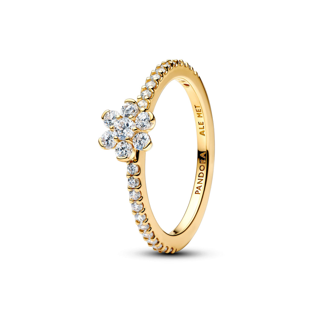 PANDORA Sparkling Flower Ring 14K Gold Plated Unique Metal Blend Flowers Rings Statement Ring Jewelry Gift