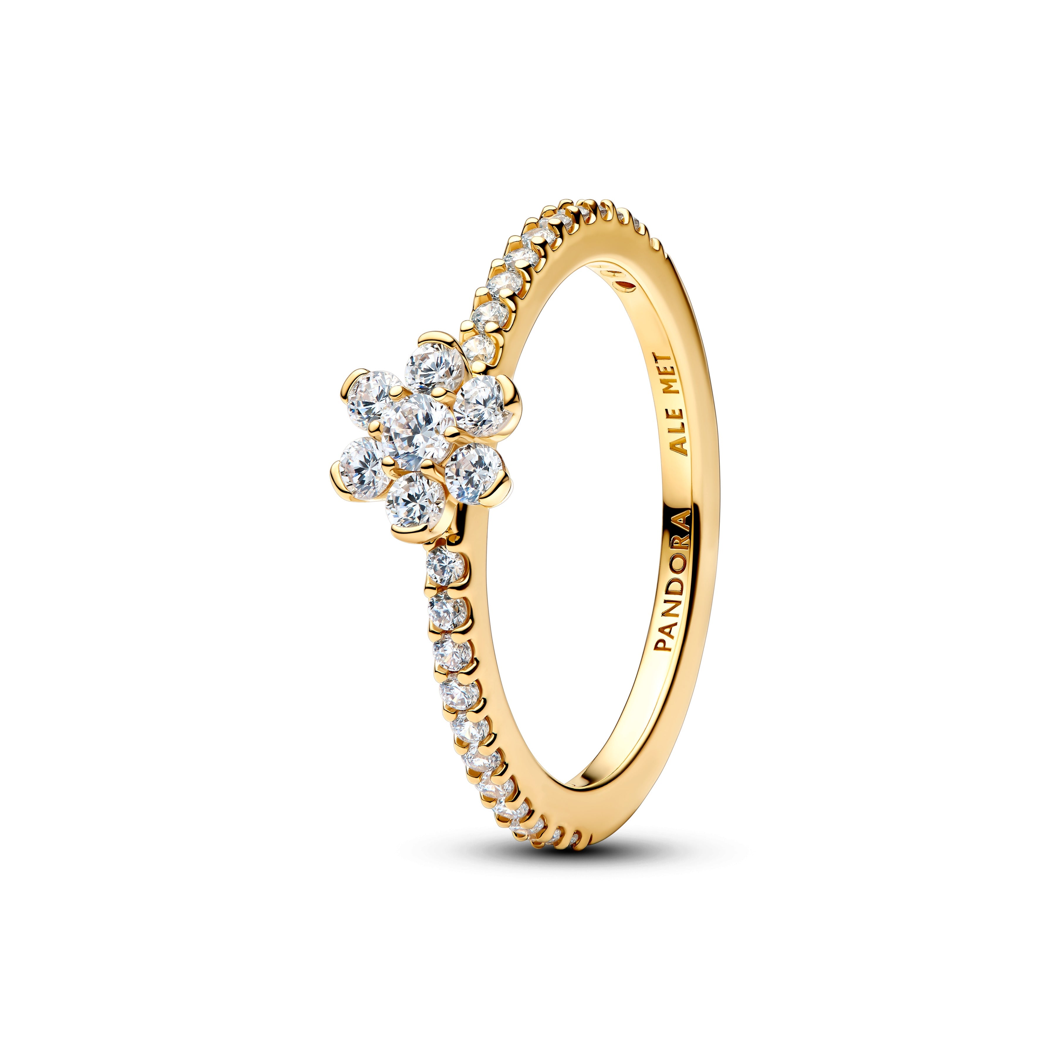 PANDORA Sparkling Flower Ring 14K Gold Plated Unique Metal Blend Flowers Rings Statement Ring Jewelry Gift