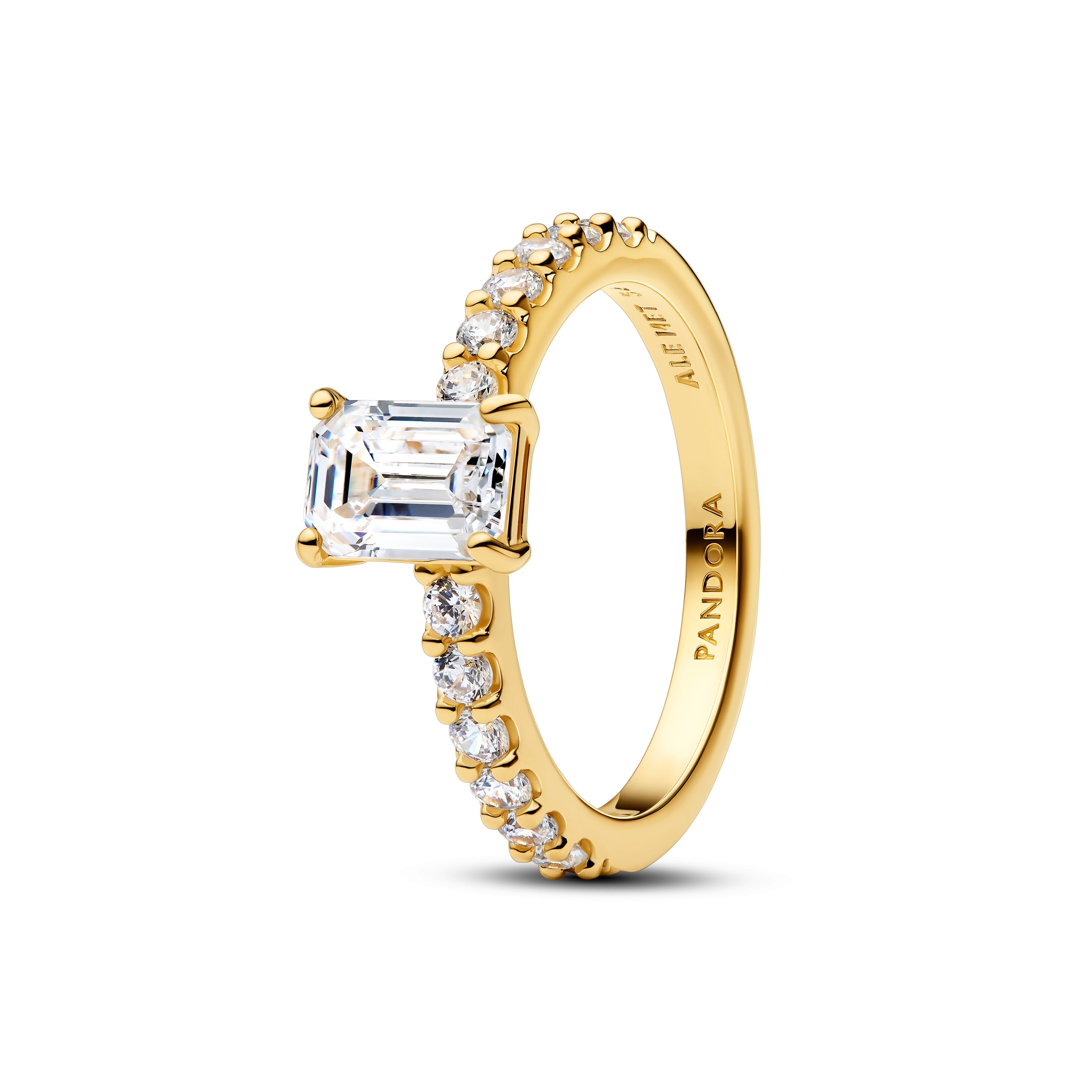 PANDORA Rectangular Sparkling Halo Ring 14K Gold Plated Unique Metal Blend Stones Rings Statement Ring Jewelry Gift