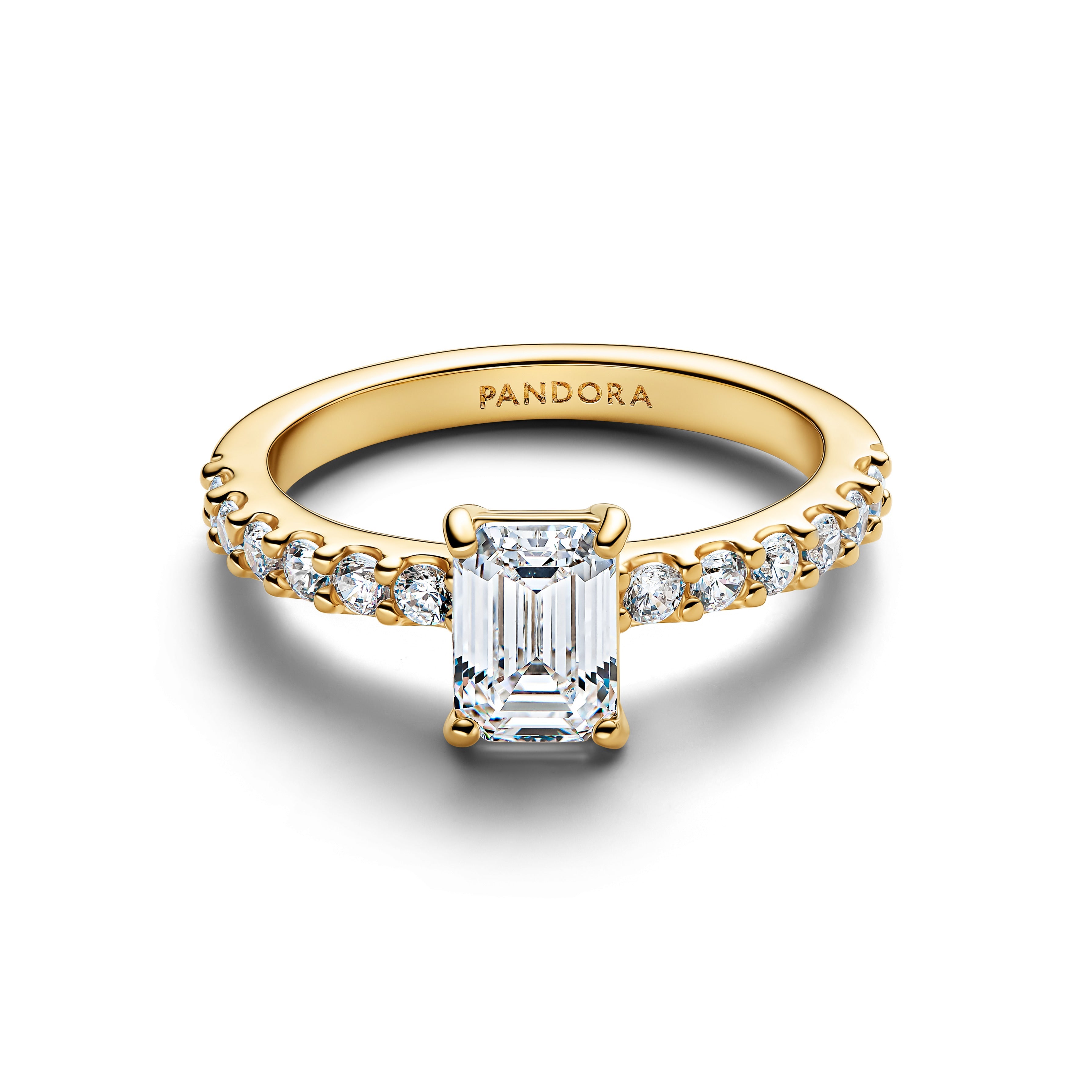 PANDORA Rectangular Sparkling Halo Ring 14K Gold Plated Unique Metal Blend Stones Rings Statement Ring Jewelry Gift