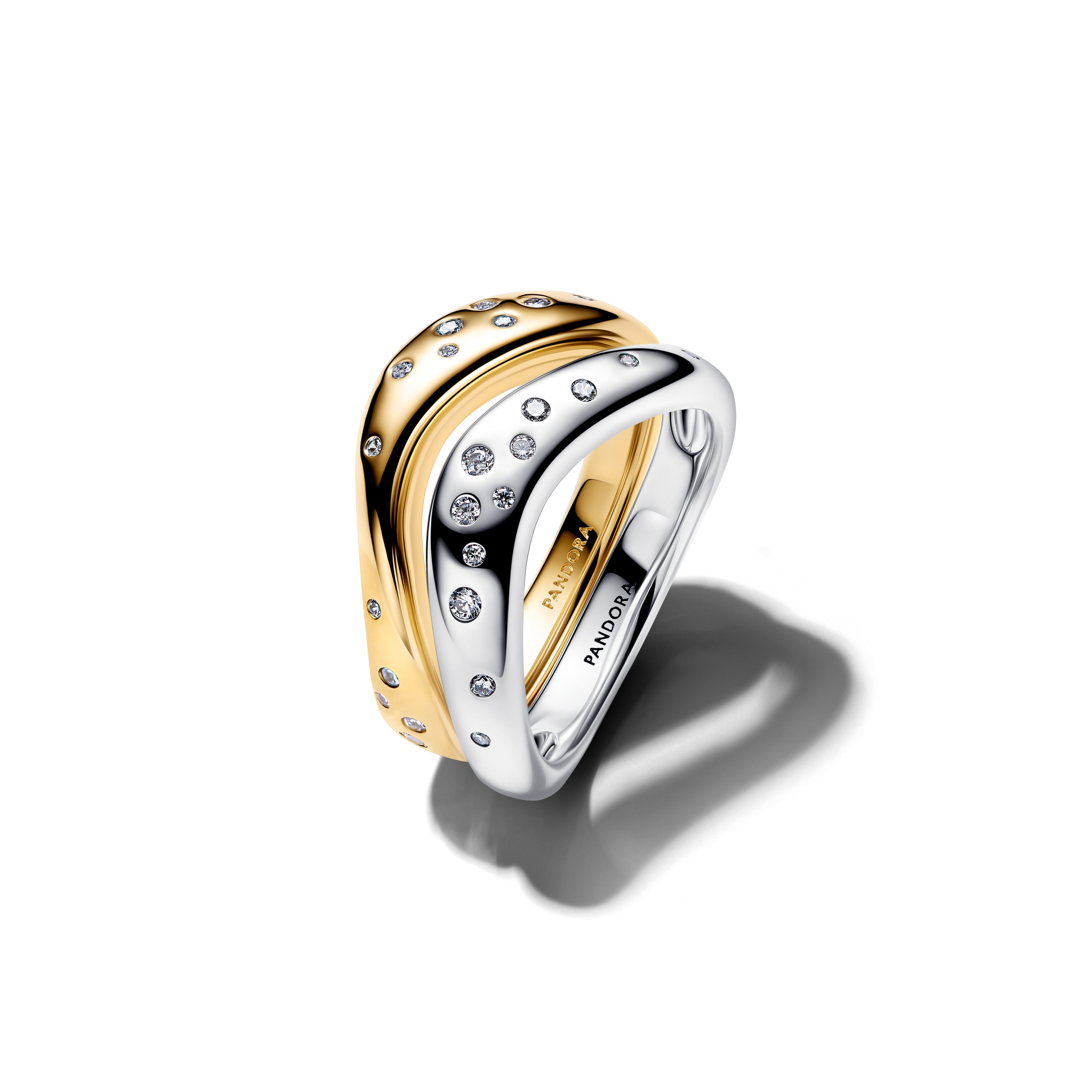 PANDORA Organically Shaped Two-Tone Stacking Rings Statement Ring Jewelry Gift
