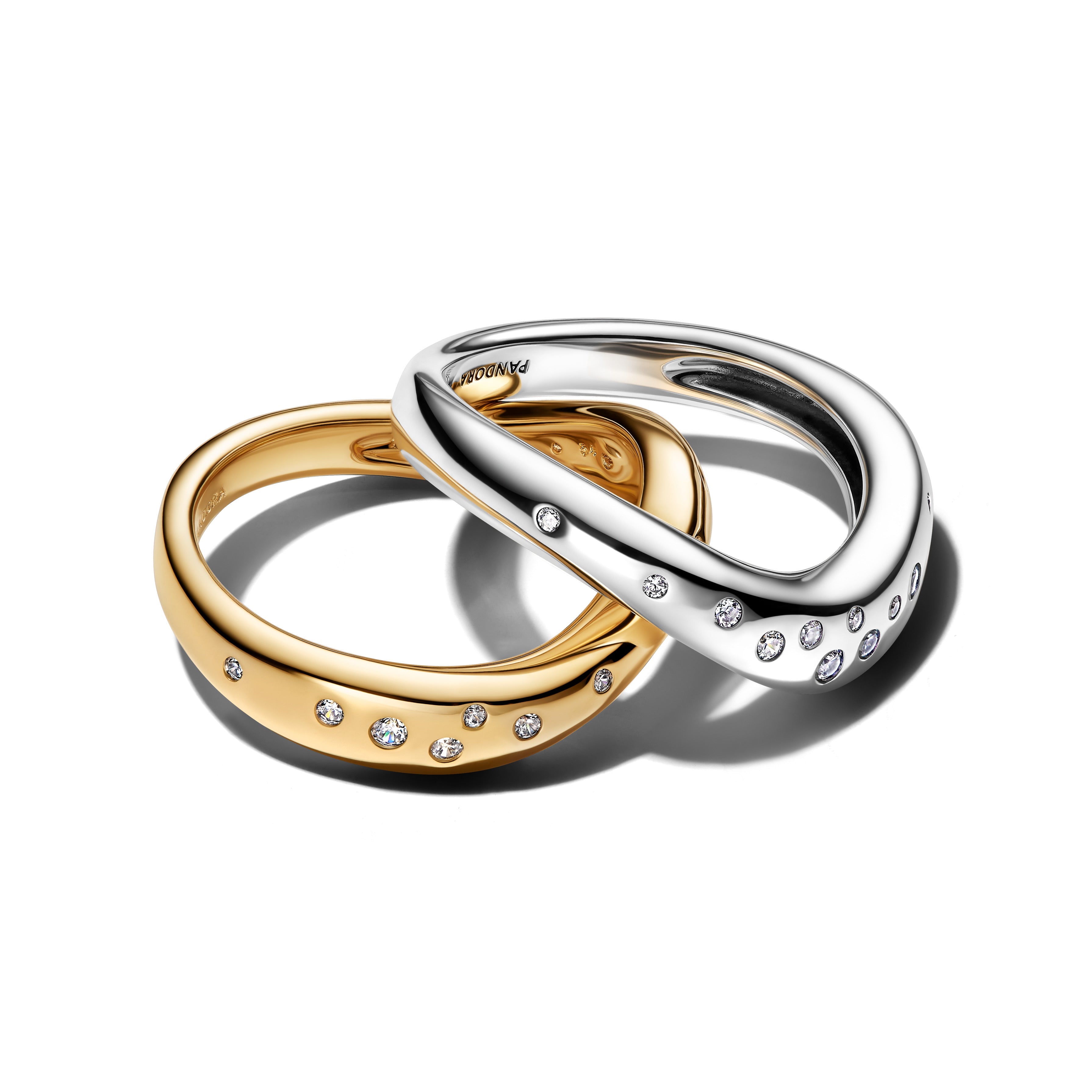 PANDORA Organically Shaped Two-Tone Stacking Rings Statement Ring Jewelry Gift