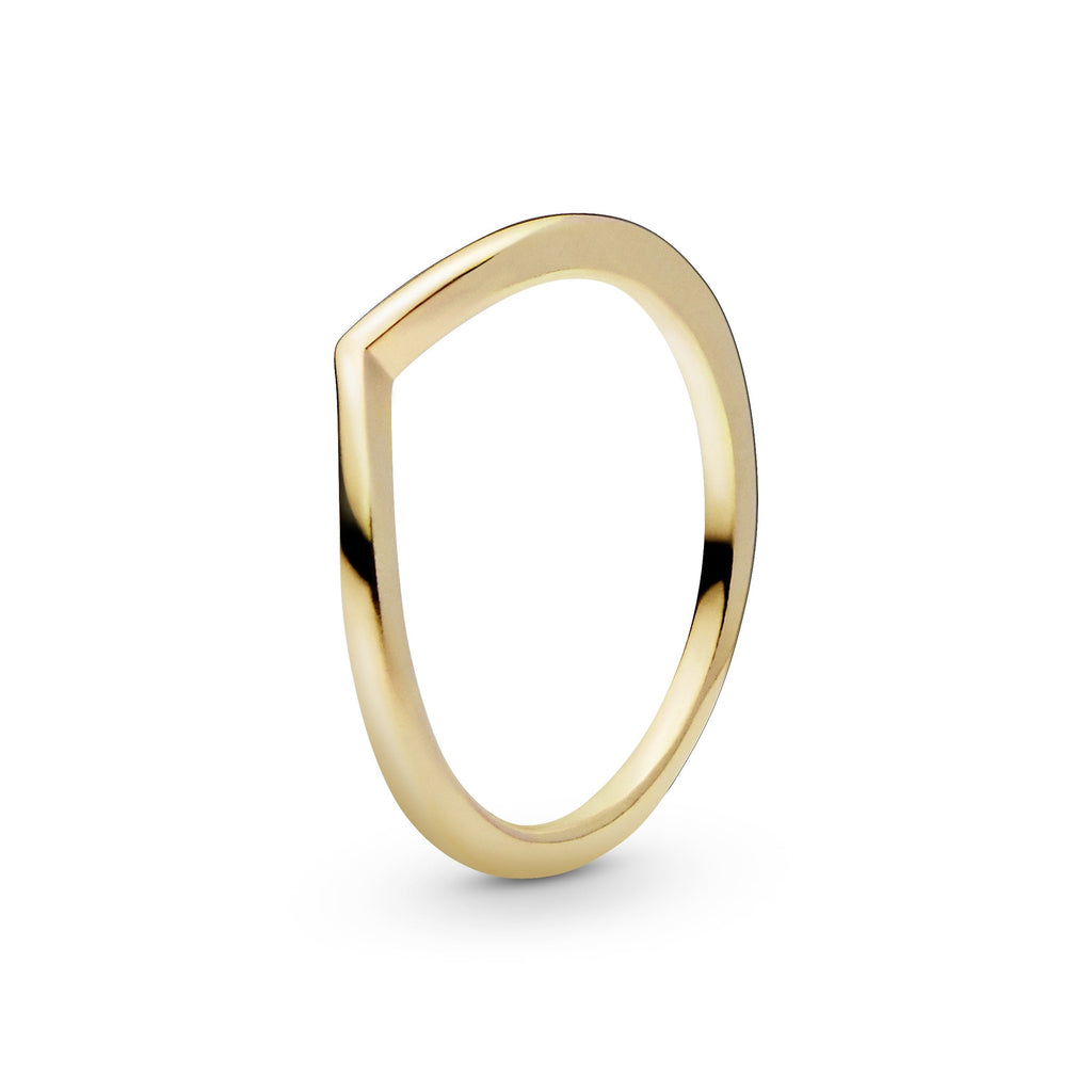 PANDORA Polished Wishbone Ring 14K Gold Plated Unique Metal Blend Rings Statement Ring Jewelry Gift