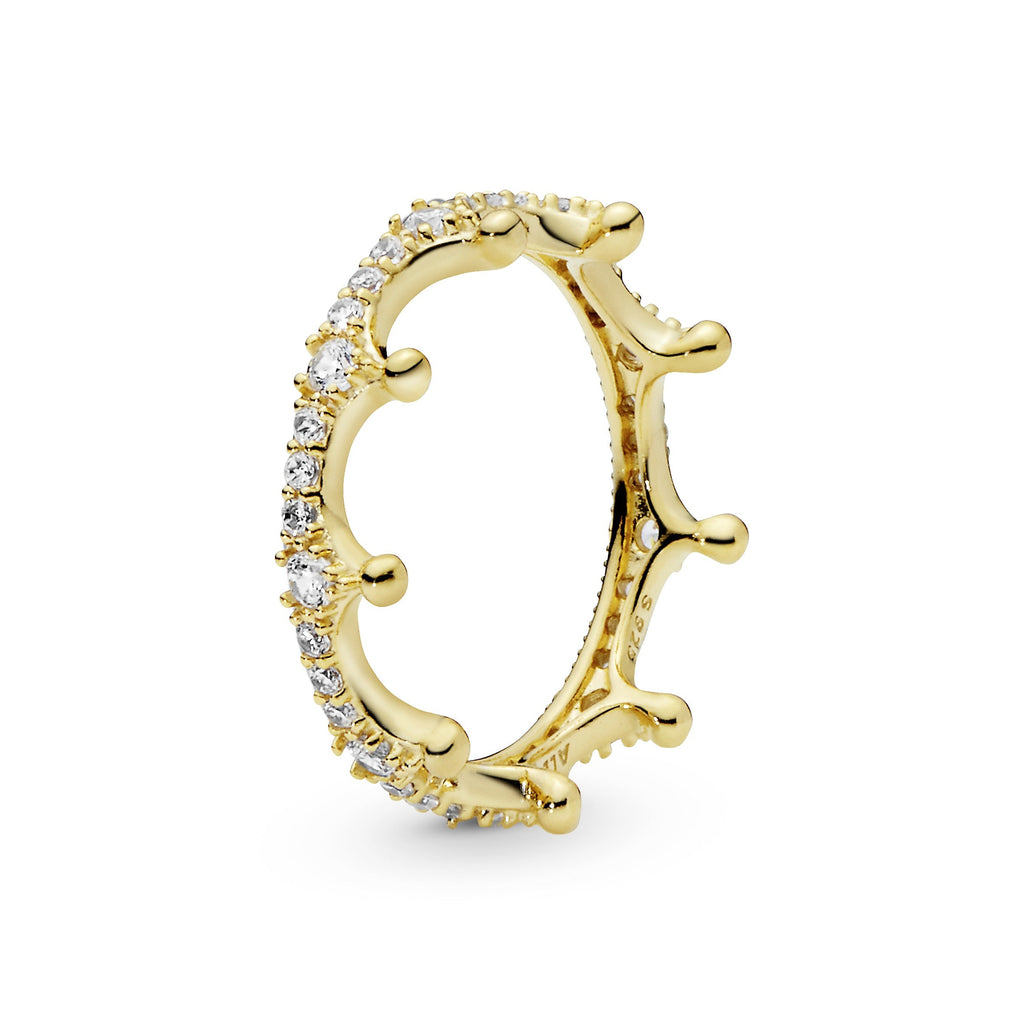 PANDORA Clear Sparkling Crown Ring 14K Gold Plated Unique Metal Blend Rings Statement Ring Jewelry Gift