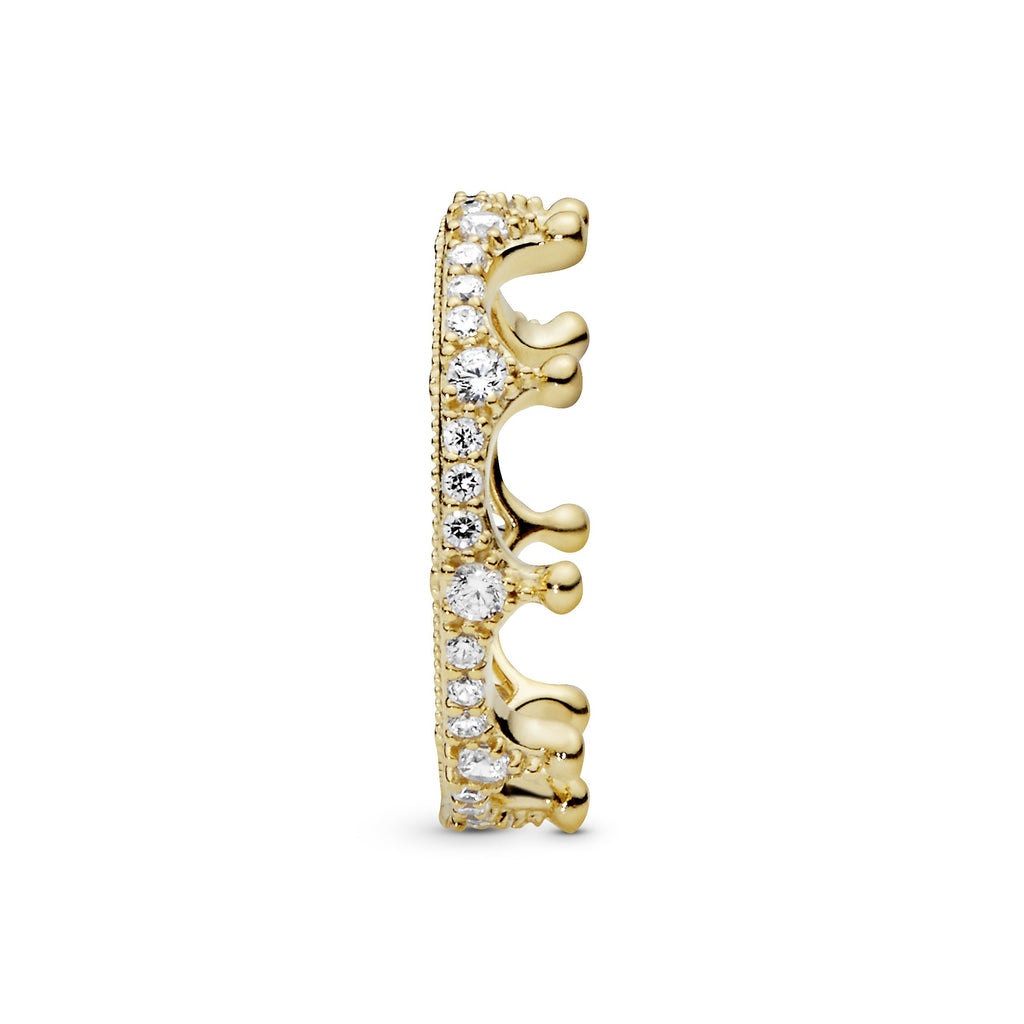 PANDORA Clear Sparkling Crown Ring 14K Gold Plated Unique Metal Blend Rings Statement Ring Jewelry Gift