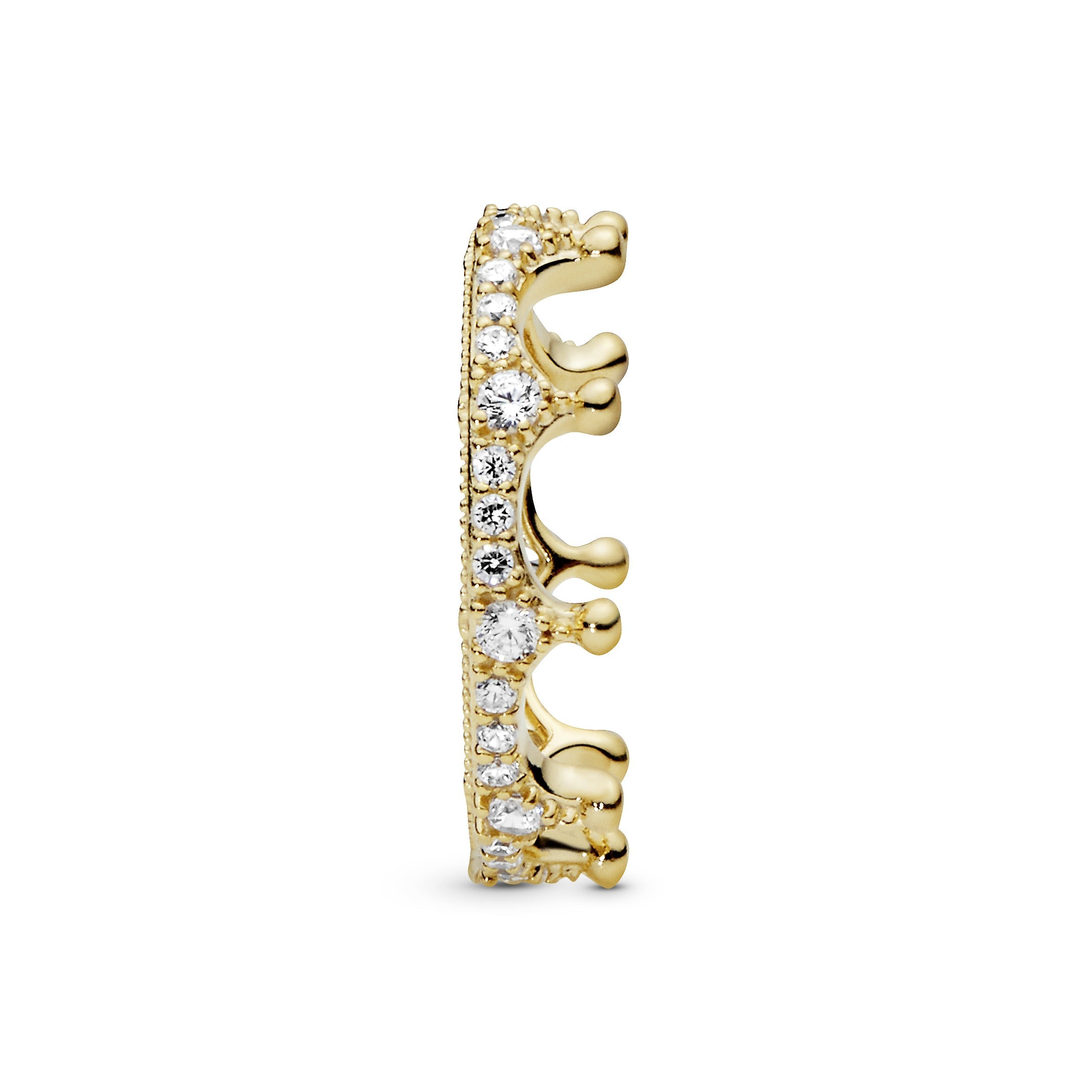 PANDORA Clear Sparkling Crown Ring 14K Gold Plated Unique Metal Blend Rings Statement Ring Jewelry Gift