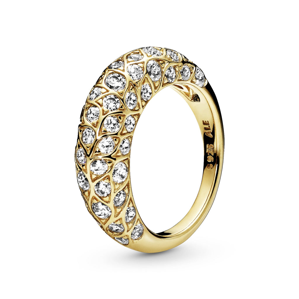 PANDORA Sparkling Pattern Ring 14K Gold Plated Unique Metal Blend Rings Statement Ring Jewelry Gift