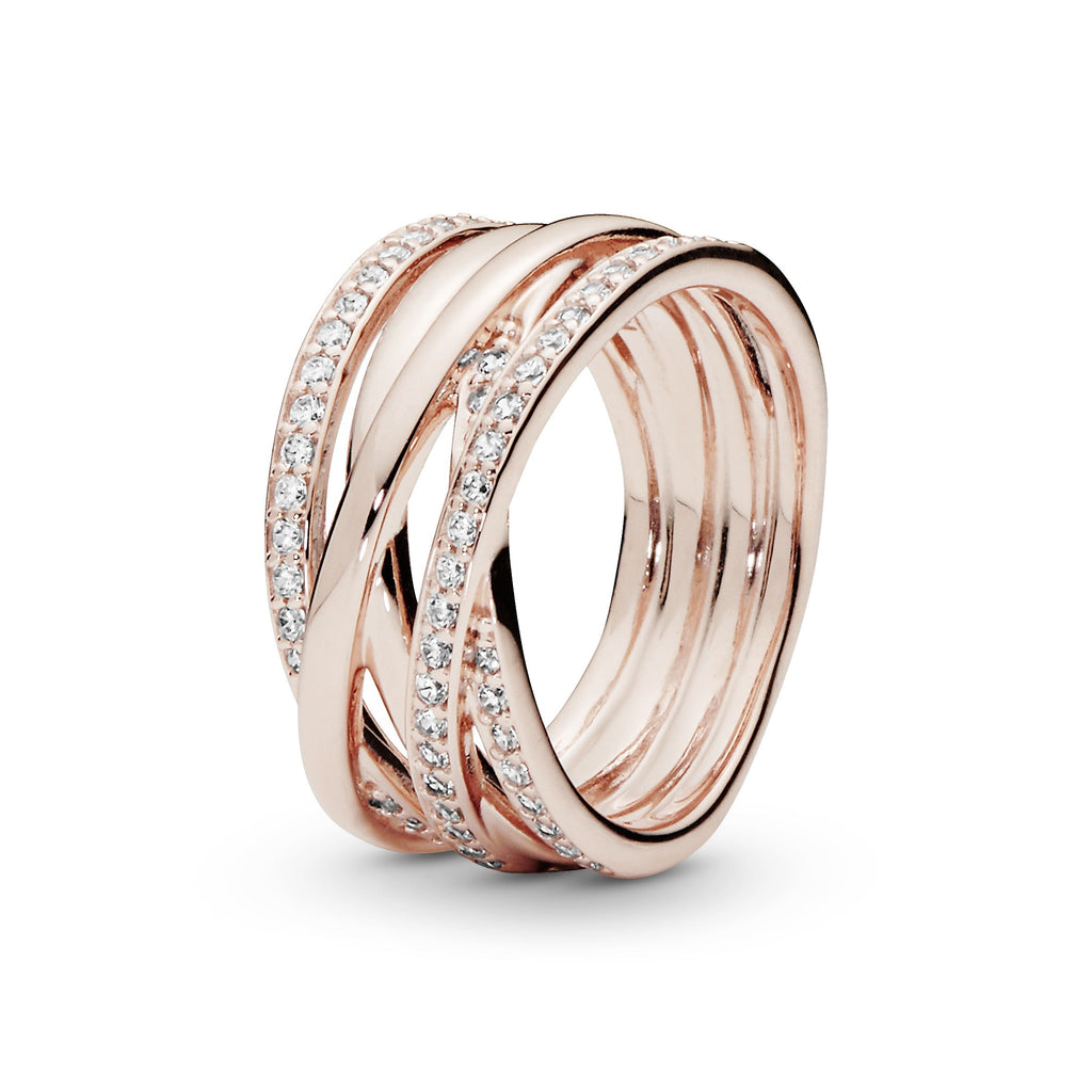 PANDORA Sparkling And Polished Lines Ring 14K Rose Gold Plated Unique Metal Blend Weddings Rings Statement Ring Jewelry Gift