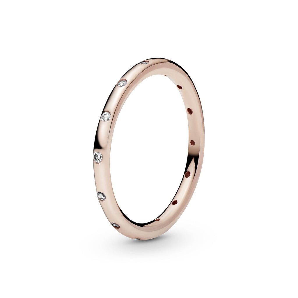 PANDORA Simple Sparkling Band Ring 14K Rose Gold Plated Unique Metal Blend Weddings Rings Statement Ring Jewelry Gift