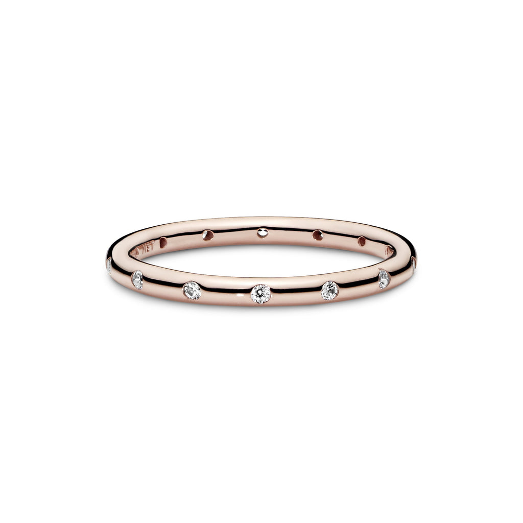 PANDORA Simple Sparkling Band Ring 14K Rose Gold Plated Unique Metal Blend Weddings Rings Statement Ring Jewelry Gift