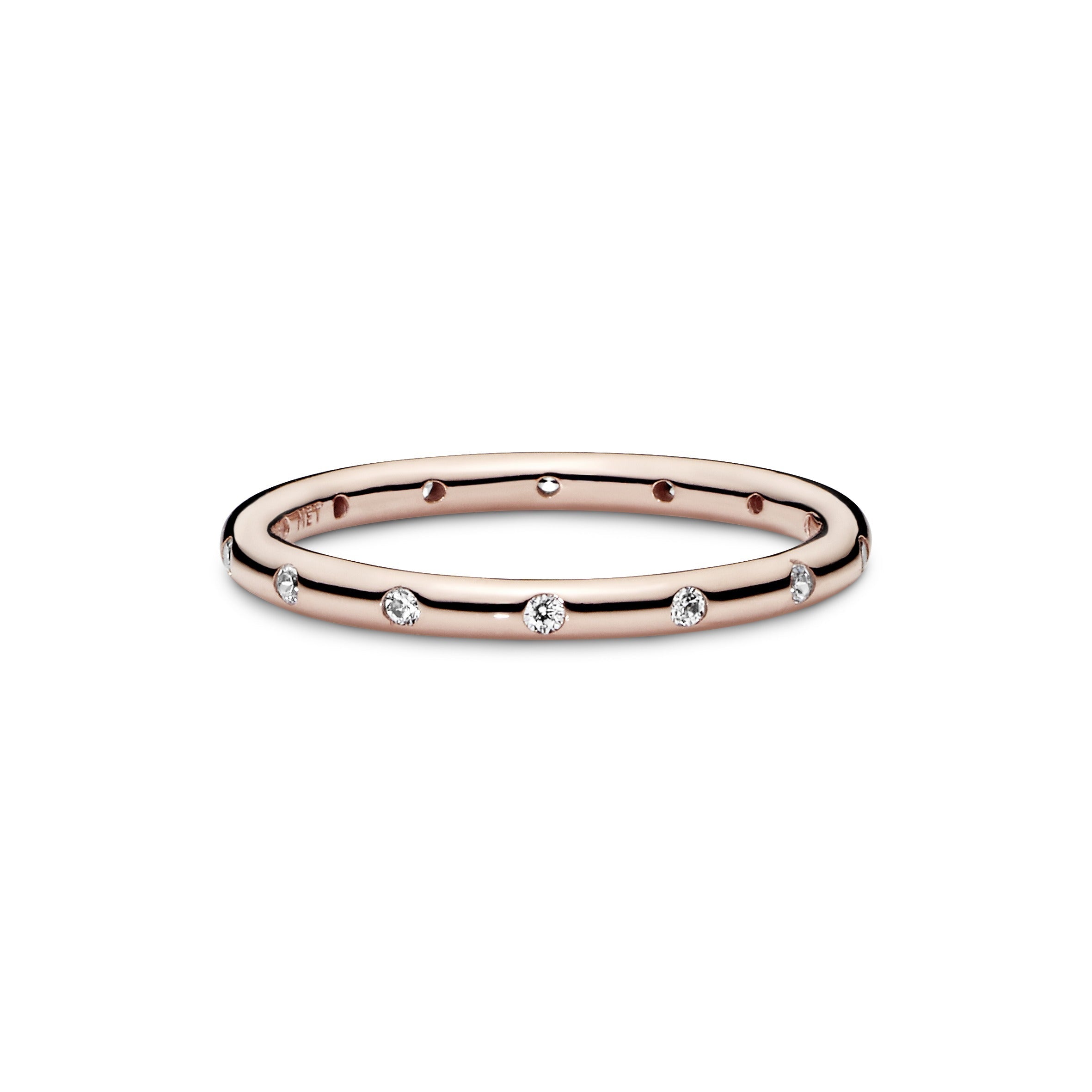 PANDORA Simple Sparkling Band Ring 14K Rose Gold Plated Unique Metal Blend Weddings Rings Statement Ring Jewelry Gift