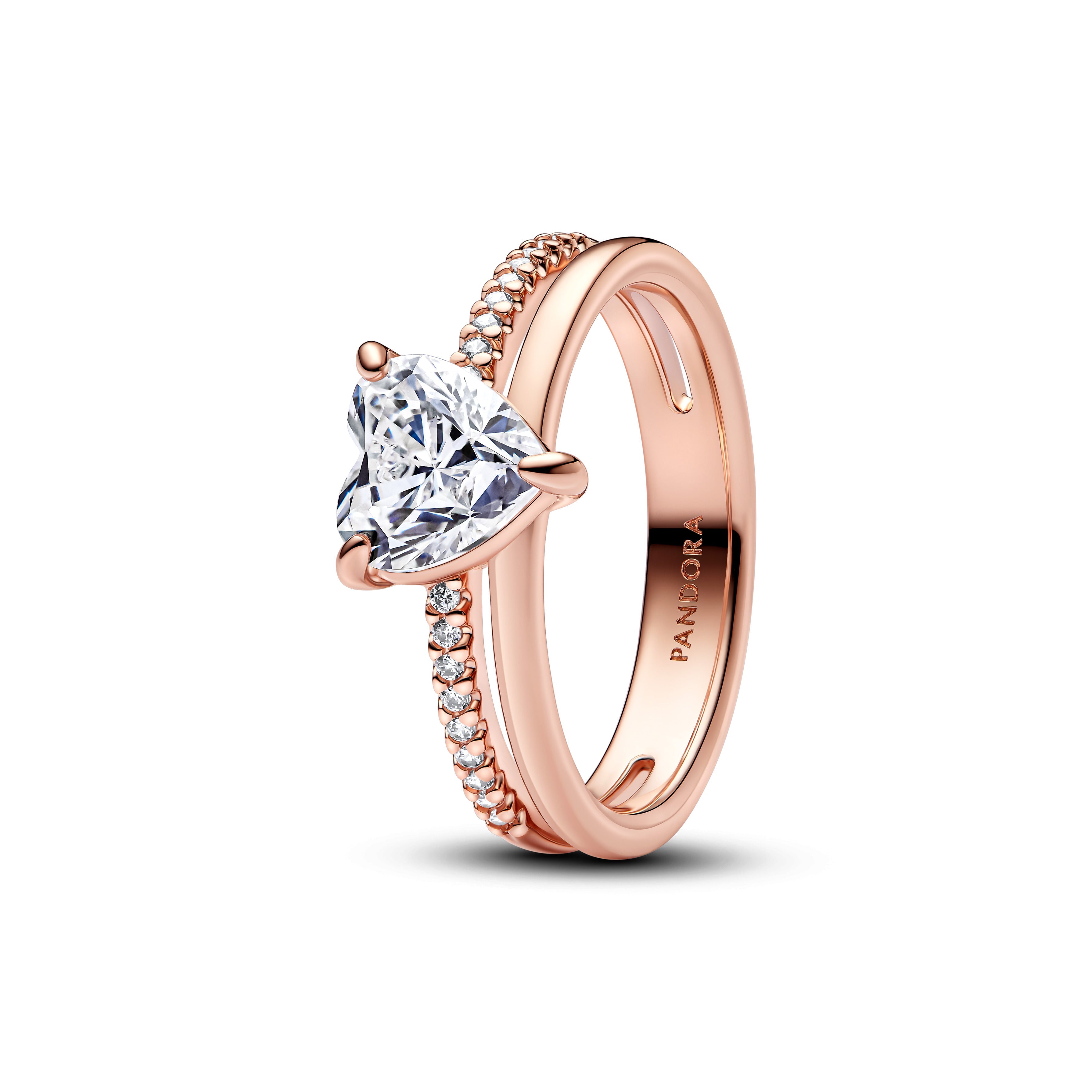 PANDORA Double Band Heart Ring 14K Rose Gold Plated Unique Metal Blend Rings Statement Ring Jewelry Gift