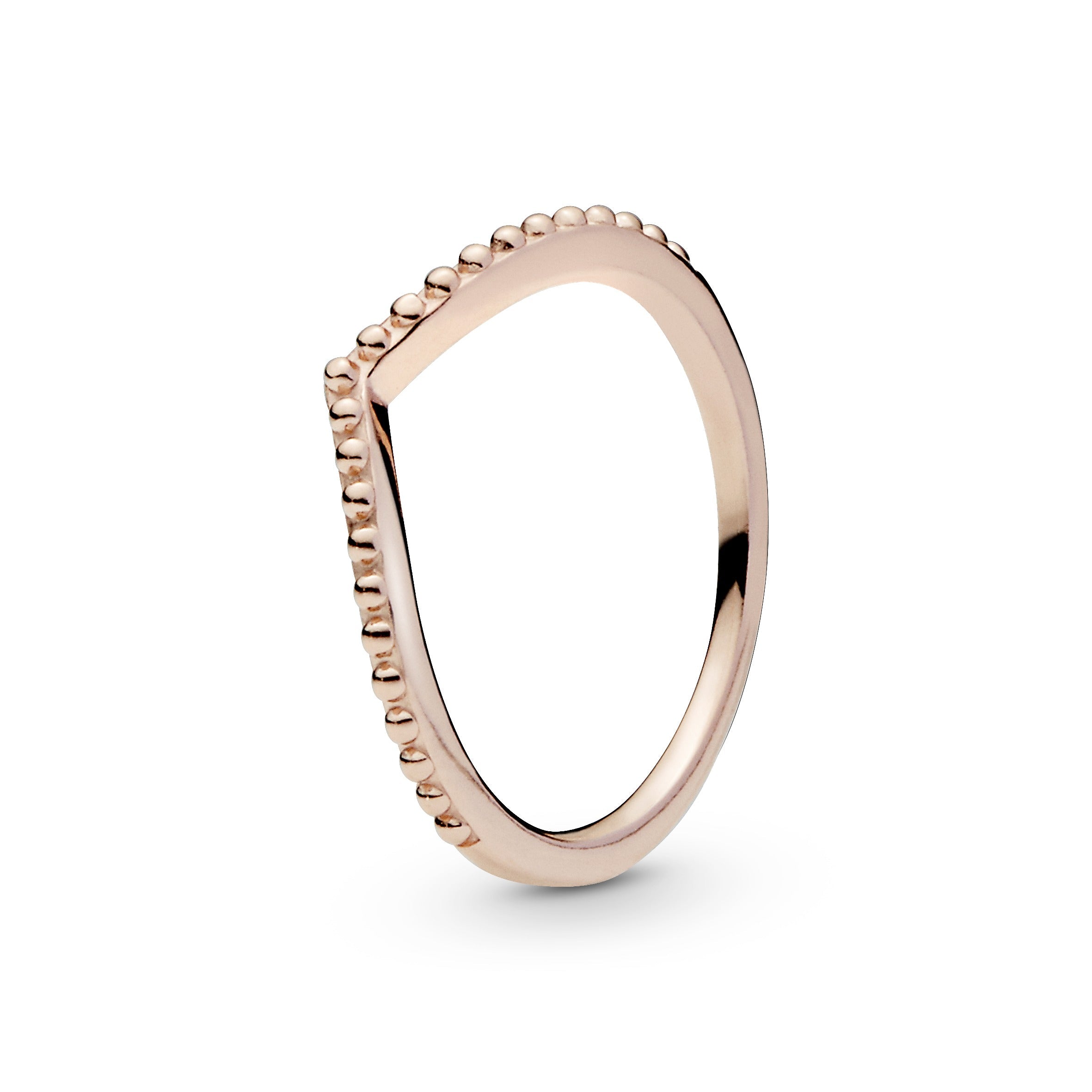 PANDORA Beaded Wishbone Ring 14K Rose Gold Plated Unique Metal Blend Weddings Rings Statement Ring Jewelry Gift