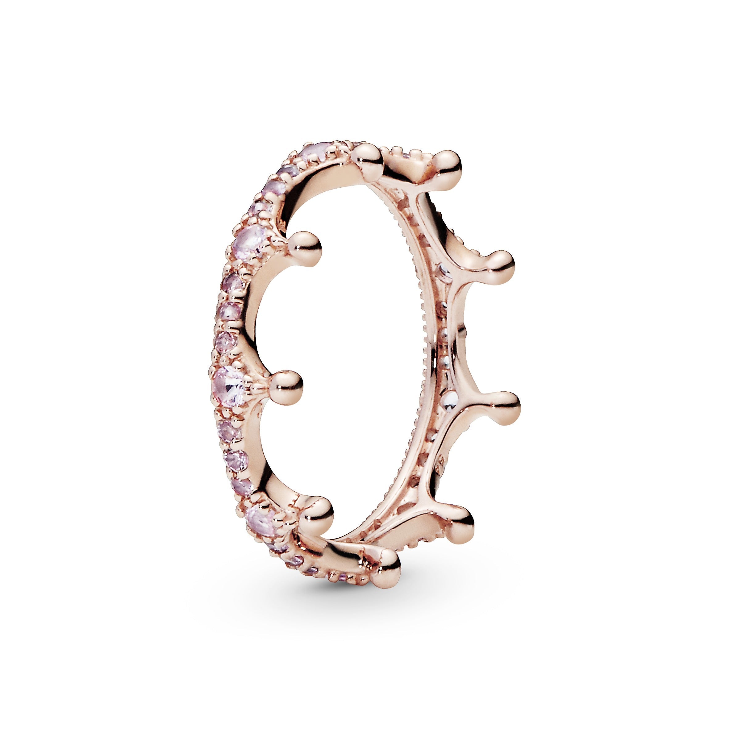 PANDORA Pink Sparkling Crown Ring 14K Rose Gold Plated Unique Metal Blend Rings Statement Ring Jewelry Gift