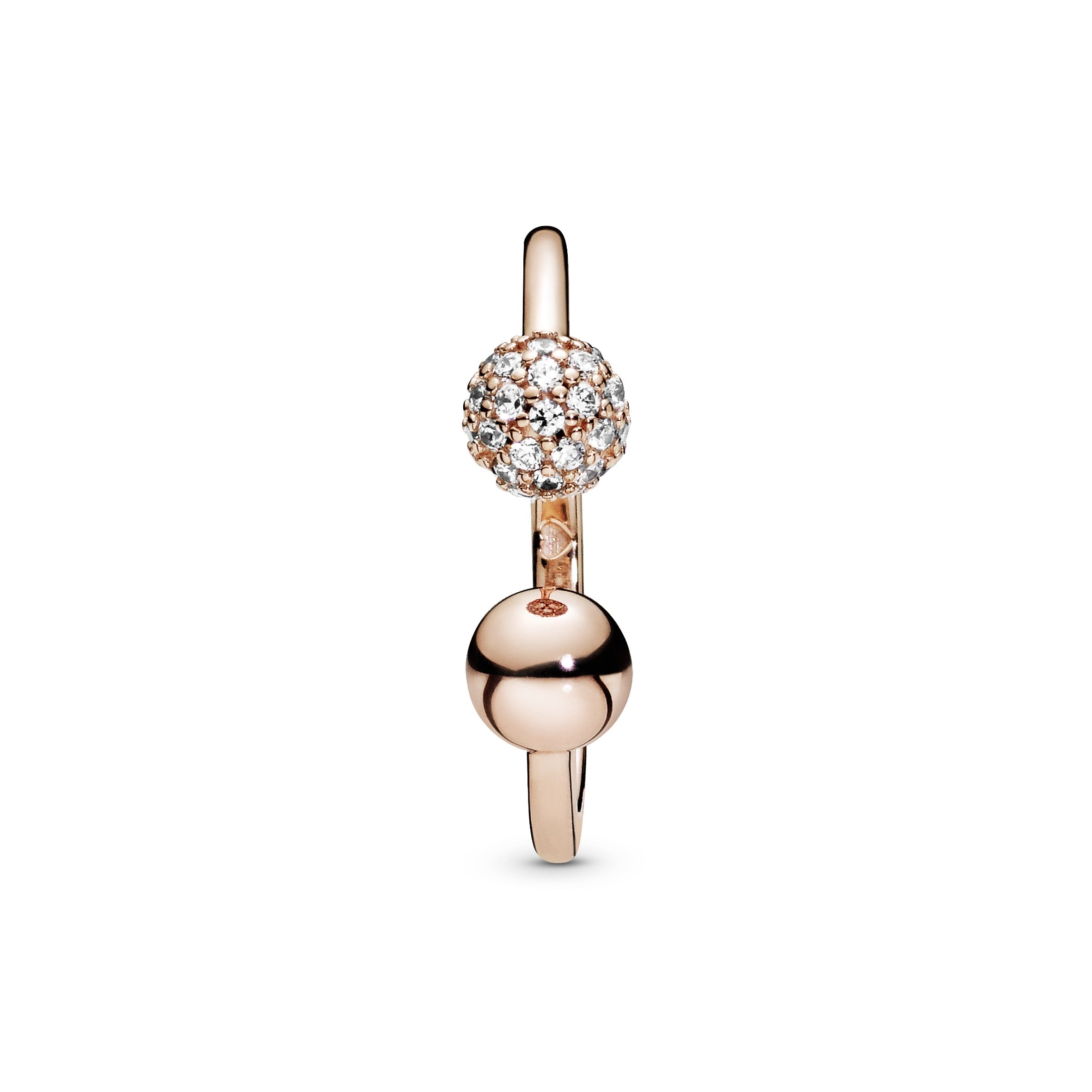 PANDORA Polished And Pavé Bead Open Ring 14K Rose Gold Plated Unique Metal Blend Rings Statement Ring Jewelry Gift