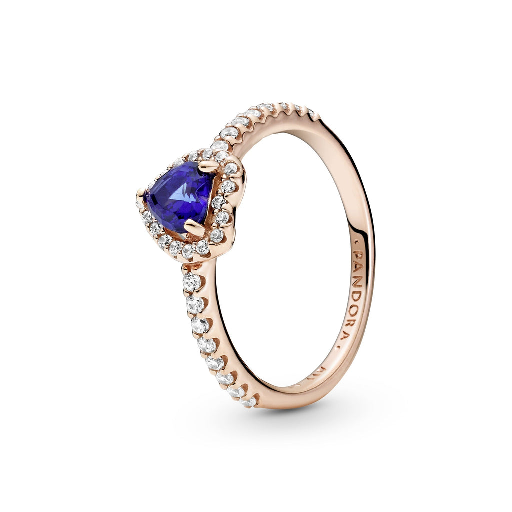 PANDORA Sparkling Elevated Heart Ring 14K Rose Gold Plated Unique Metal Blend Blue Weddings Rings Statement Ring Jewelry Gift