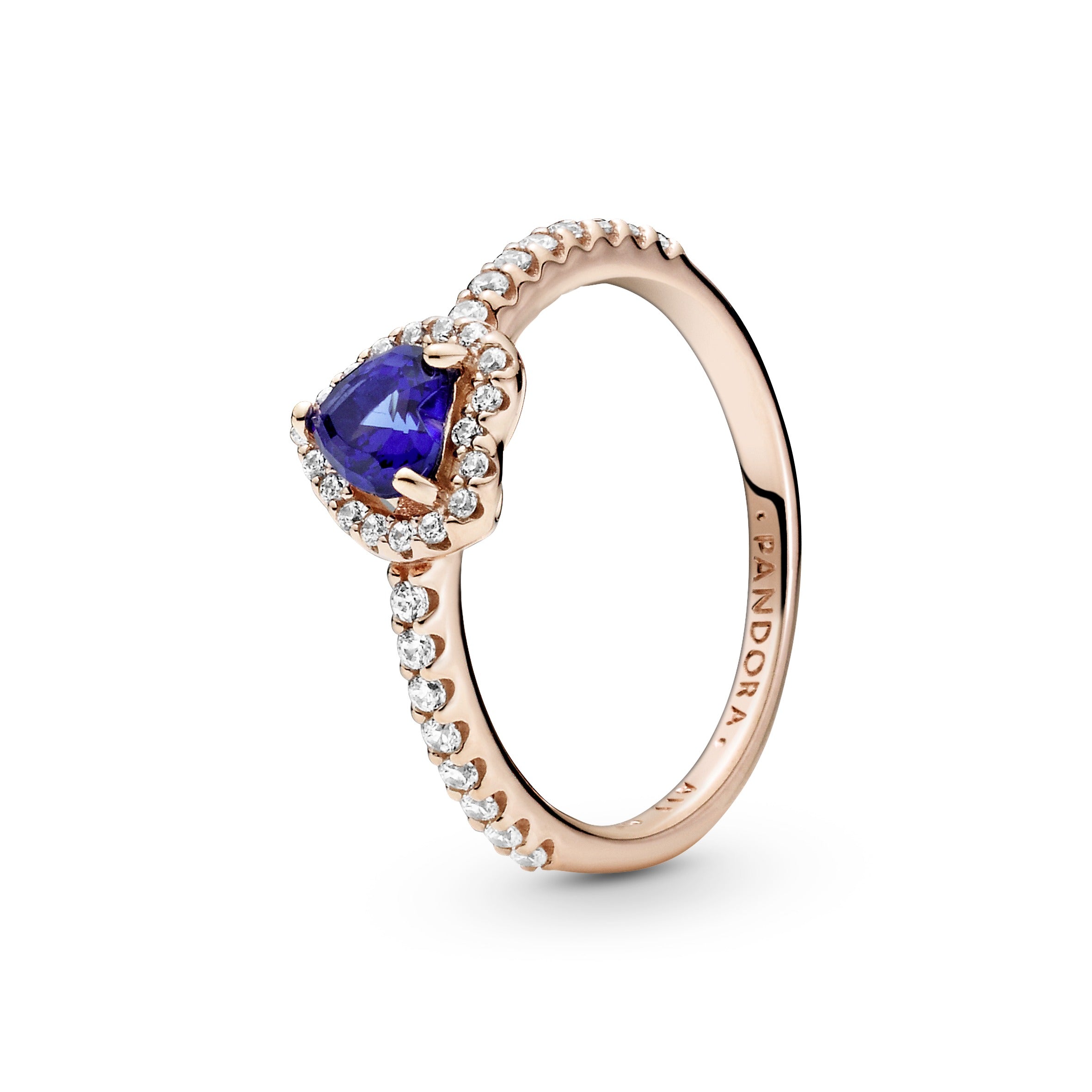 PANDORA Sparkling Elevated Heart Ring 14K Rose Gold Plated Unique Metal Blend Blue Weddings Rings Statement Ring Jewelry Gift