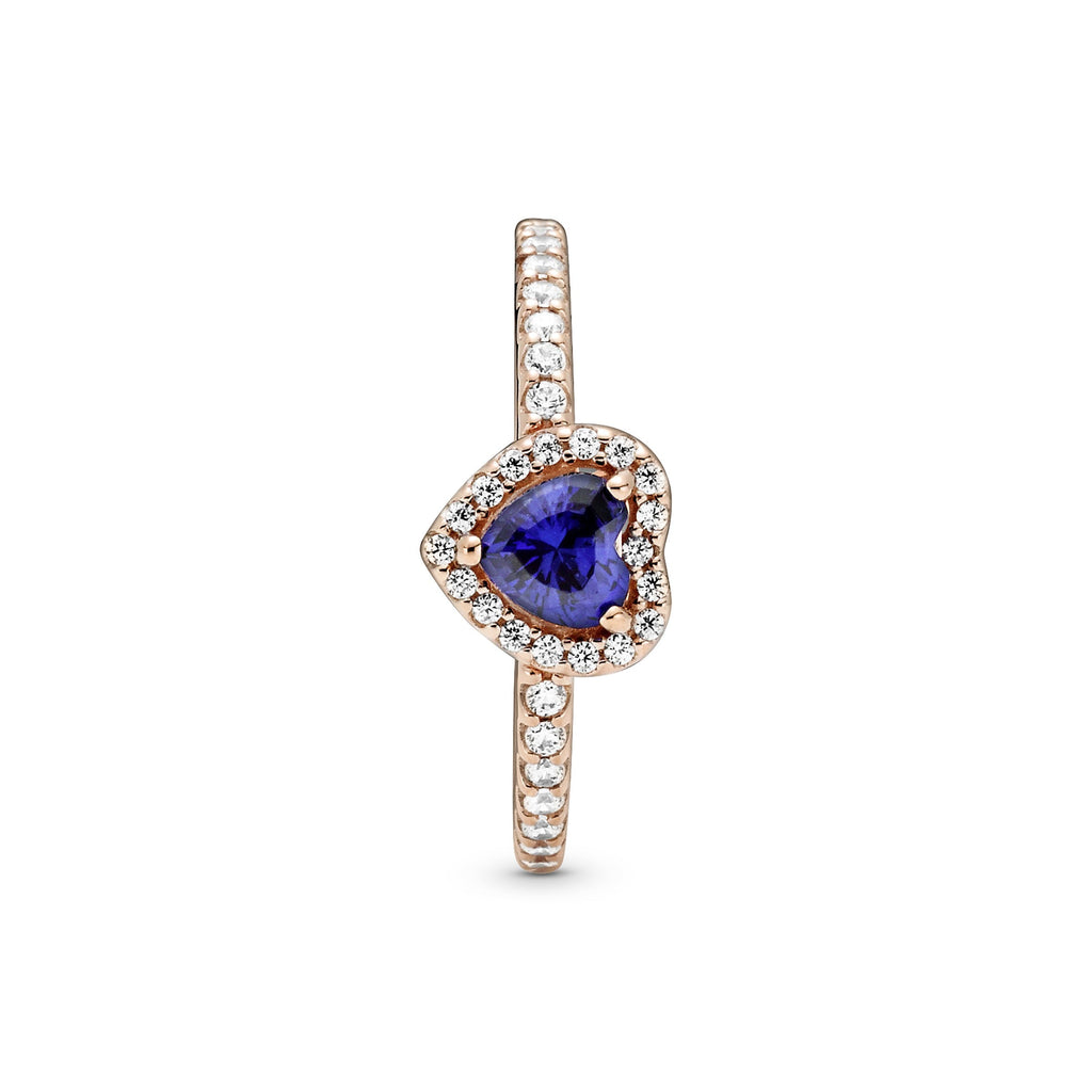 PANDORA Sparkling Elevated Heart Ring 14K Rose Gold Plated Unique Metal Blend Blue Weddings Rings Statement Ring Jewelry Gift