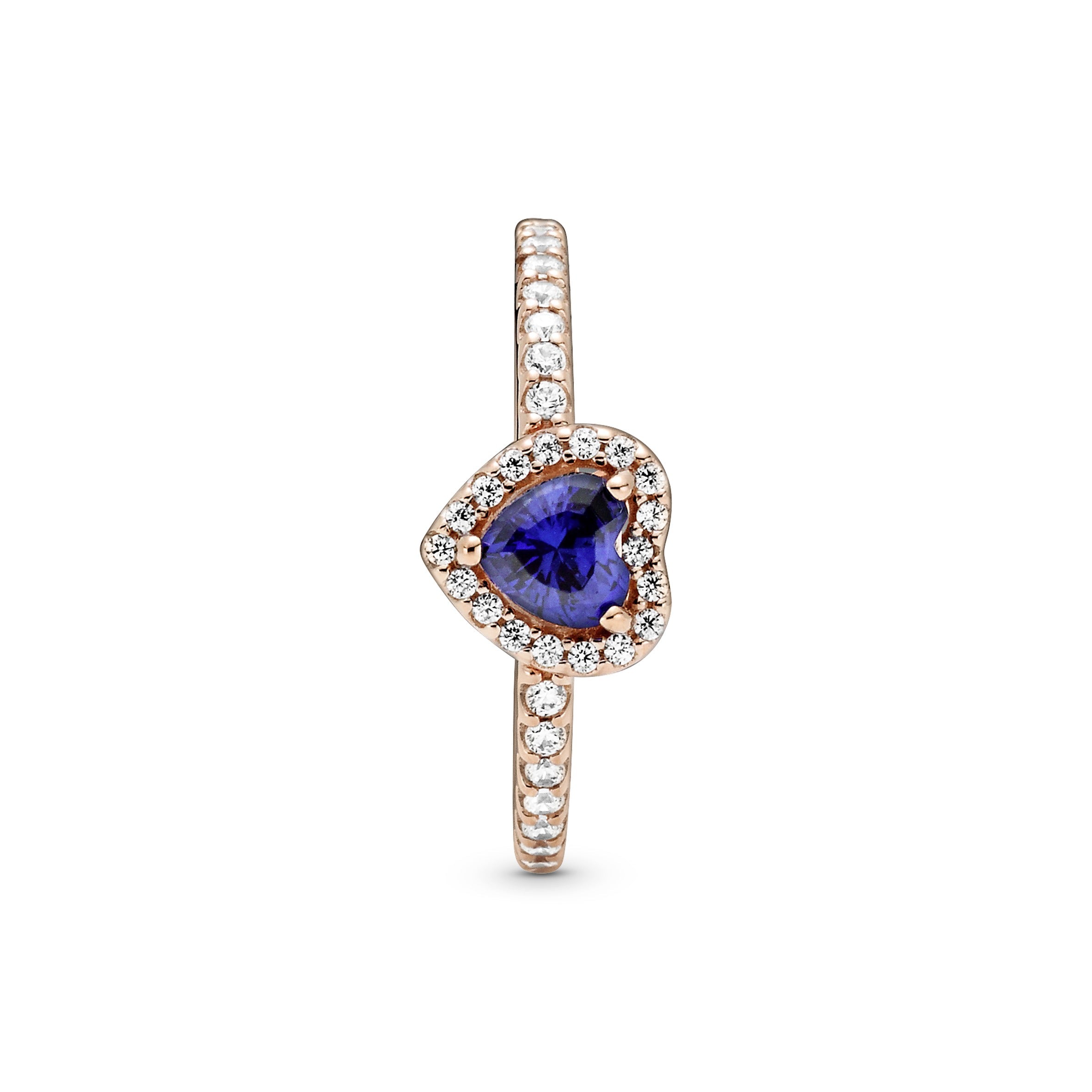 PANDORA Sparkling Elevated Heart Ring 14K Rose Gold Plated Unique Metal Blend Blue Weddings Rings Statement Ring Jewelry Gift
