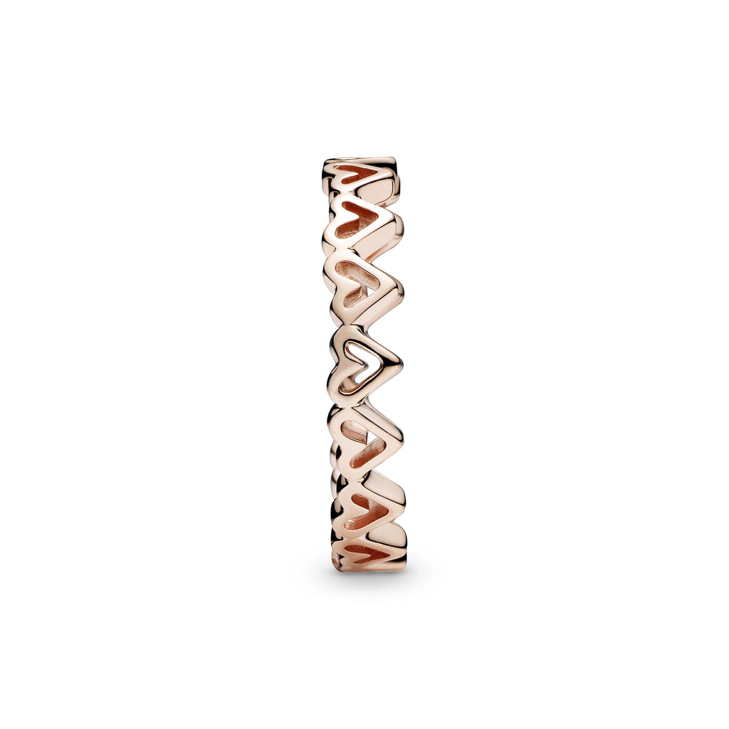 PANDORA Freehand Hearts Ring 14K Rose Gold Plated Unique Metal Blend Love Rings Statement Ring Jewelry Gift