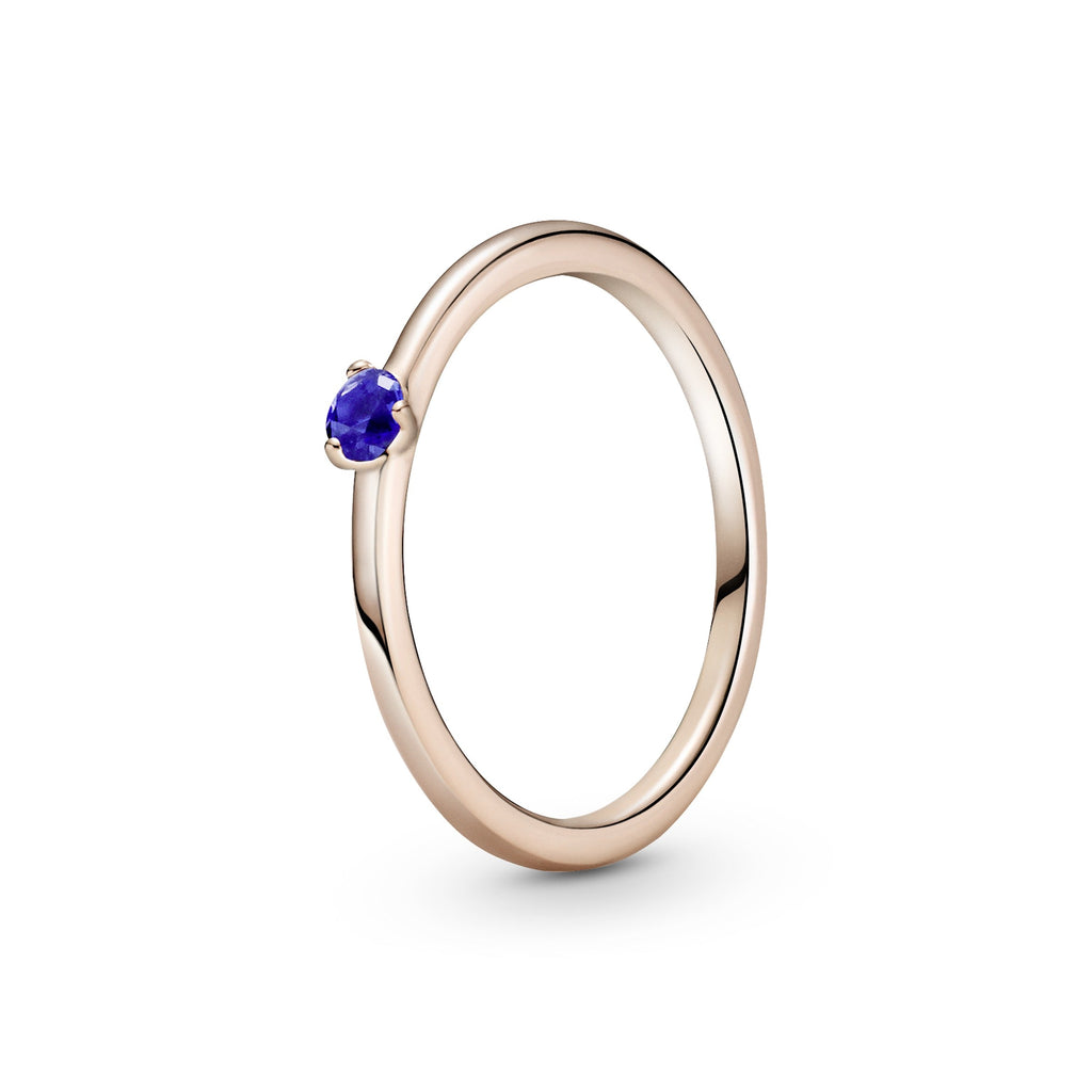 PANDORA Stellar Blue Solitaire Ring 14K Rose Gold Plated Unique Metal Blend Rings Statement Ring Jewelry Gift