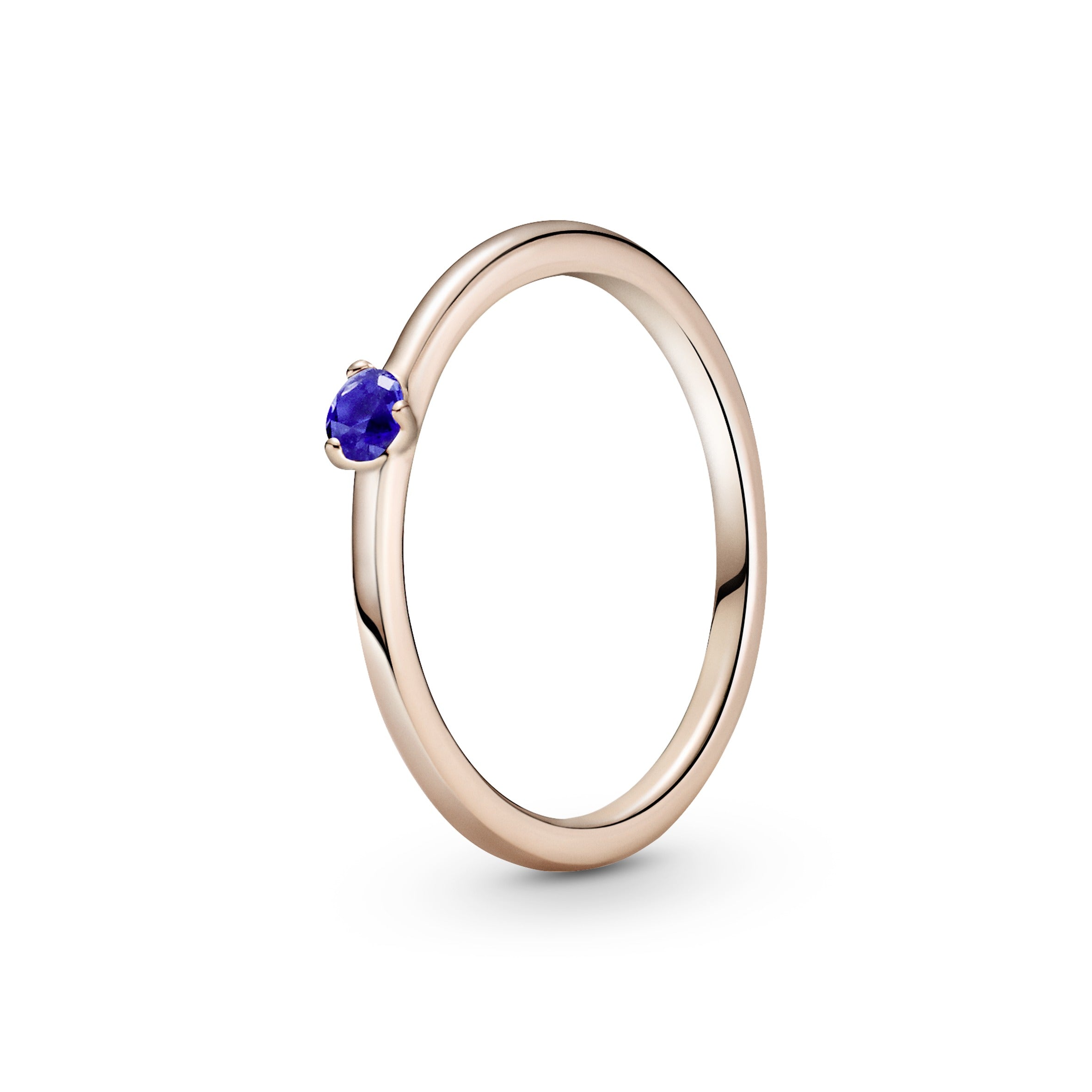 PANDORA Stellar Blue Solitaire Ring 14K Rose Gold Plated Unique Metal Blend Rings Statement Ring Jewelry Gift