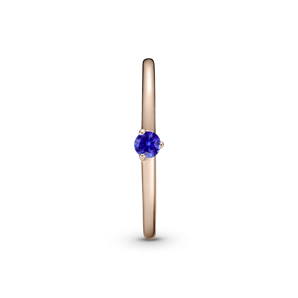 PANDORA Stellar Blue Solitaire Ring 14K Rose Gold Plated Unique Metal Blend Rings Statement Ring Jewelry Gift