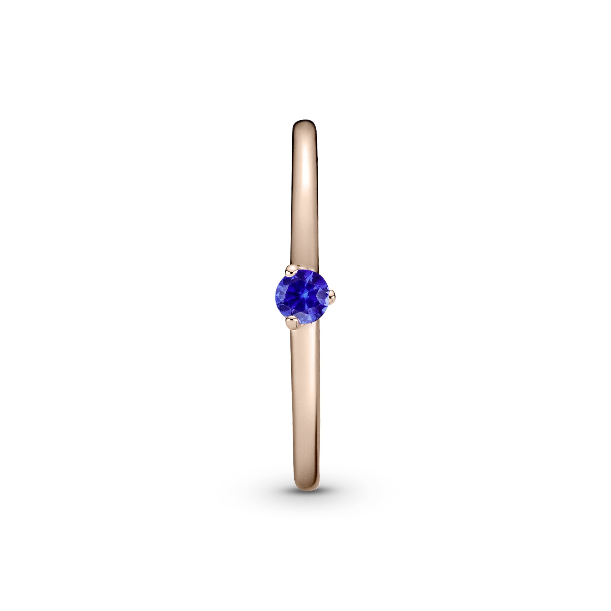 PANDORA Stellar Blue Solitaire Ring 14K Rose Gold Plated Unique Metal Blend Rings Statement Ring Jewelry Gift