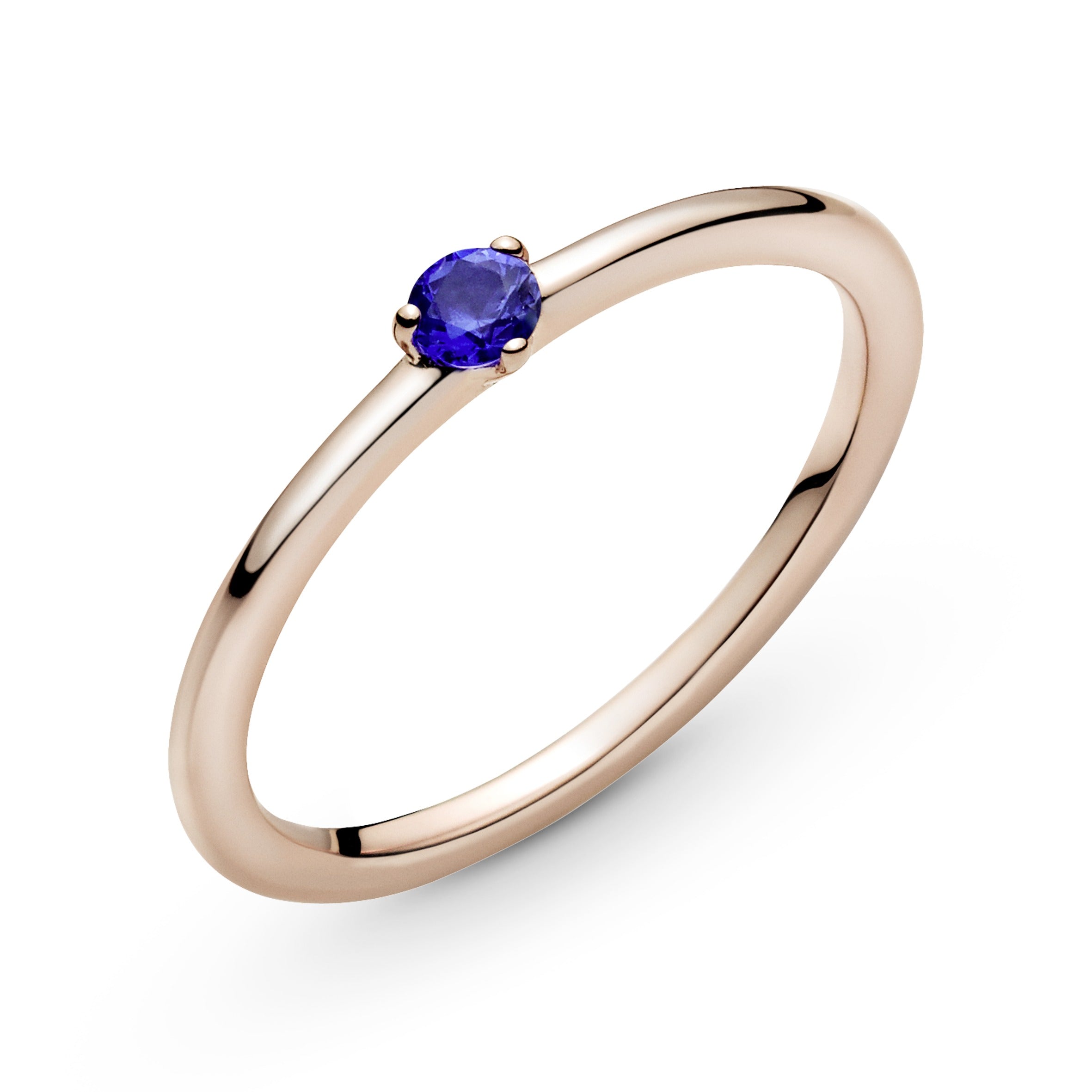 PANDORA Stellar Blue Solitaire Ring 14K Rose Gold Plated Unique Metal Blend Rings Statement Ring Jewelry Gift