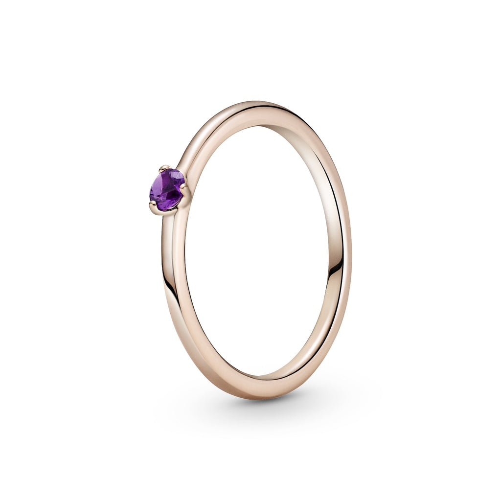 PANDORA Purple Solitaire Ring 14K Rose Gold Plated Unique Metal Blend Symbols And Colours Rings Statement Ring Jewelry Gift