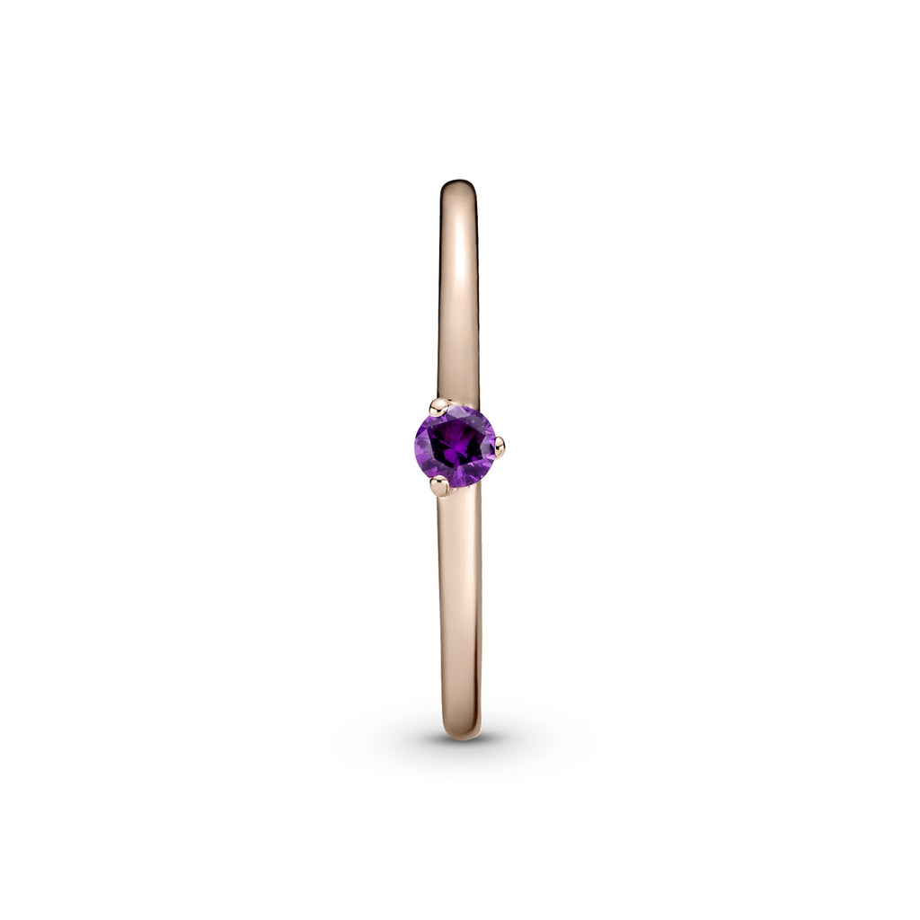 PANDORA Purple Solitaire Ring 14K Rose Gold Plated Unique Metal Blend Symbols And Colours Rings Statement Ring Jewelry Gift