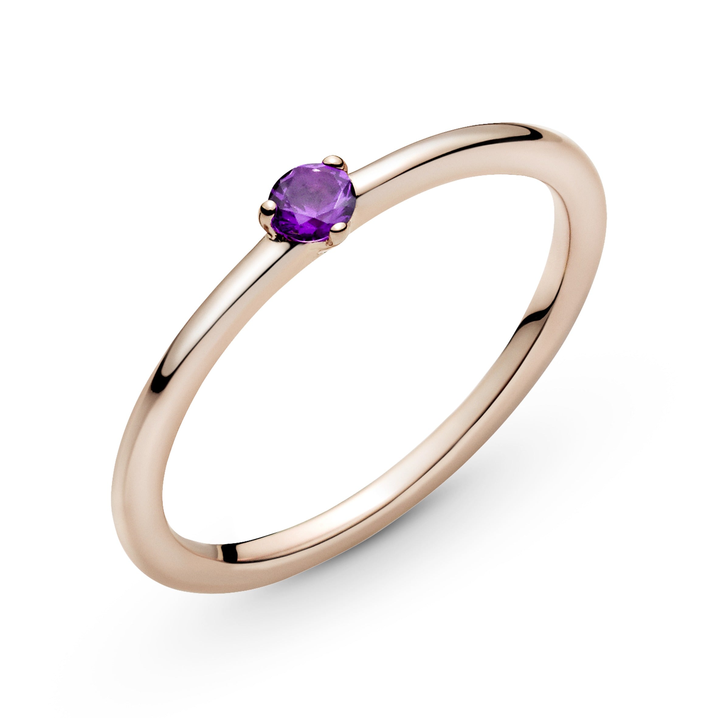 PANDORA Purple Solitaire Ring 14K Rose Gold Plated Unique Metal Blend Symbols And Colours Rings Statement Ring Jewelry Gift