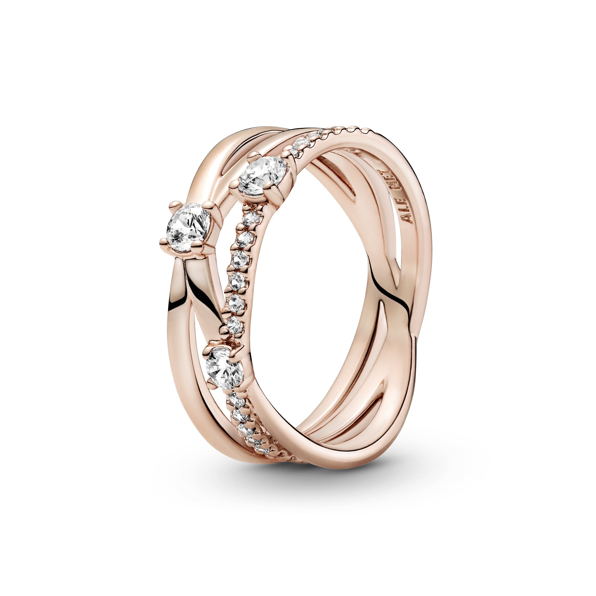 PANDORA Sparkling Triple Band Ring 14K Rose Gold Plated Unique Metal Blend Weddings Rings Statement Ring Jewelry Gift