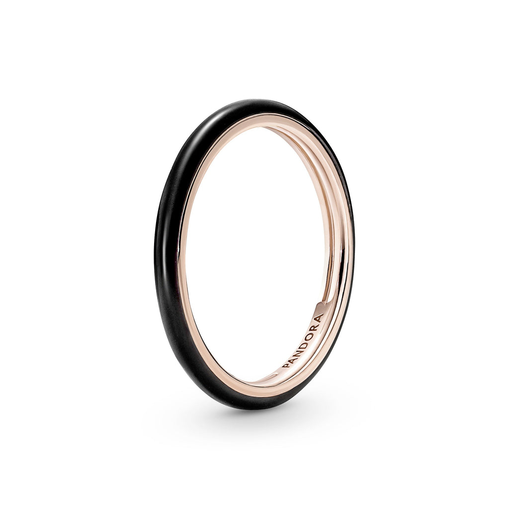 PANDORA ME Black Enamel Ring 14K Rose Gold Plated Unique Metal Blend Rings Statement Ring Jewelry Gift