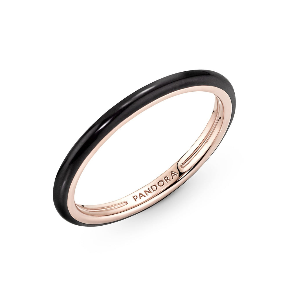 PANDORA ME Black Enamel Ring 14K Rose Gold Plated Unique Metal Blend Rings Statement Ring Jewelry Gift