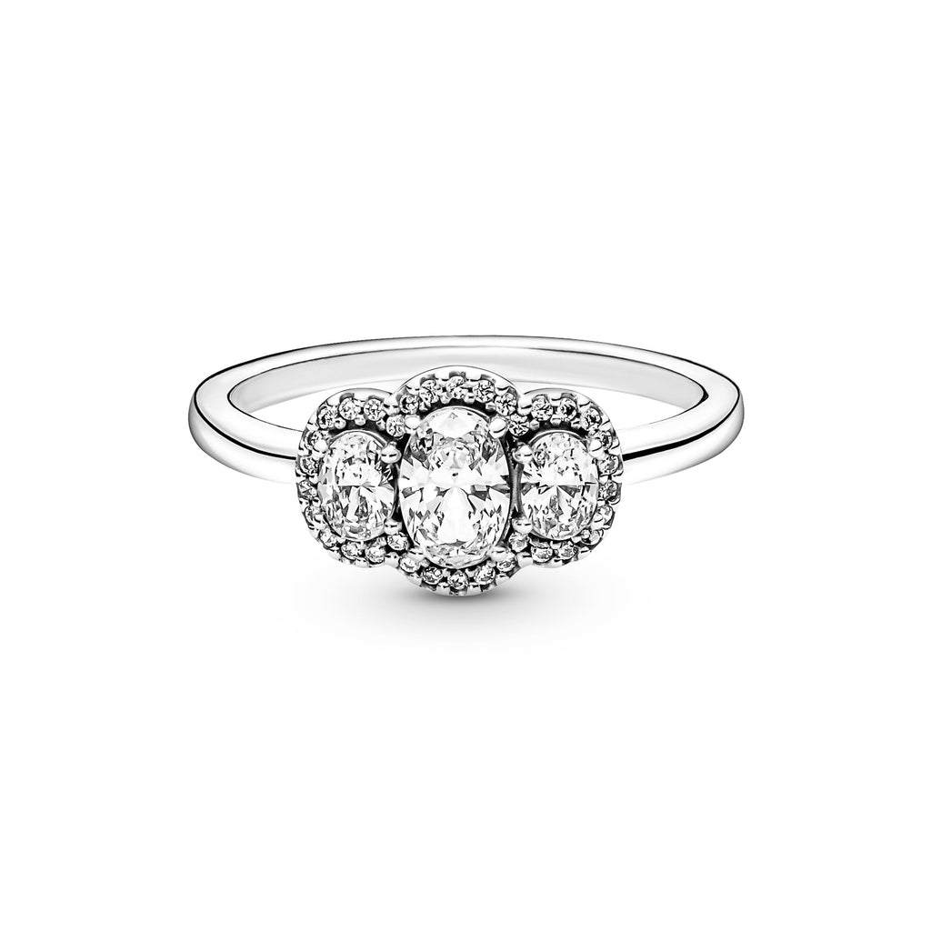 PANDORA Three Stone Vintage Ring Cubic Zirconia Weddings Rings Statement Ring Jewelry Gift