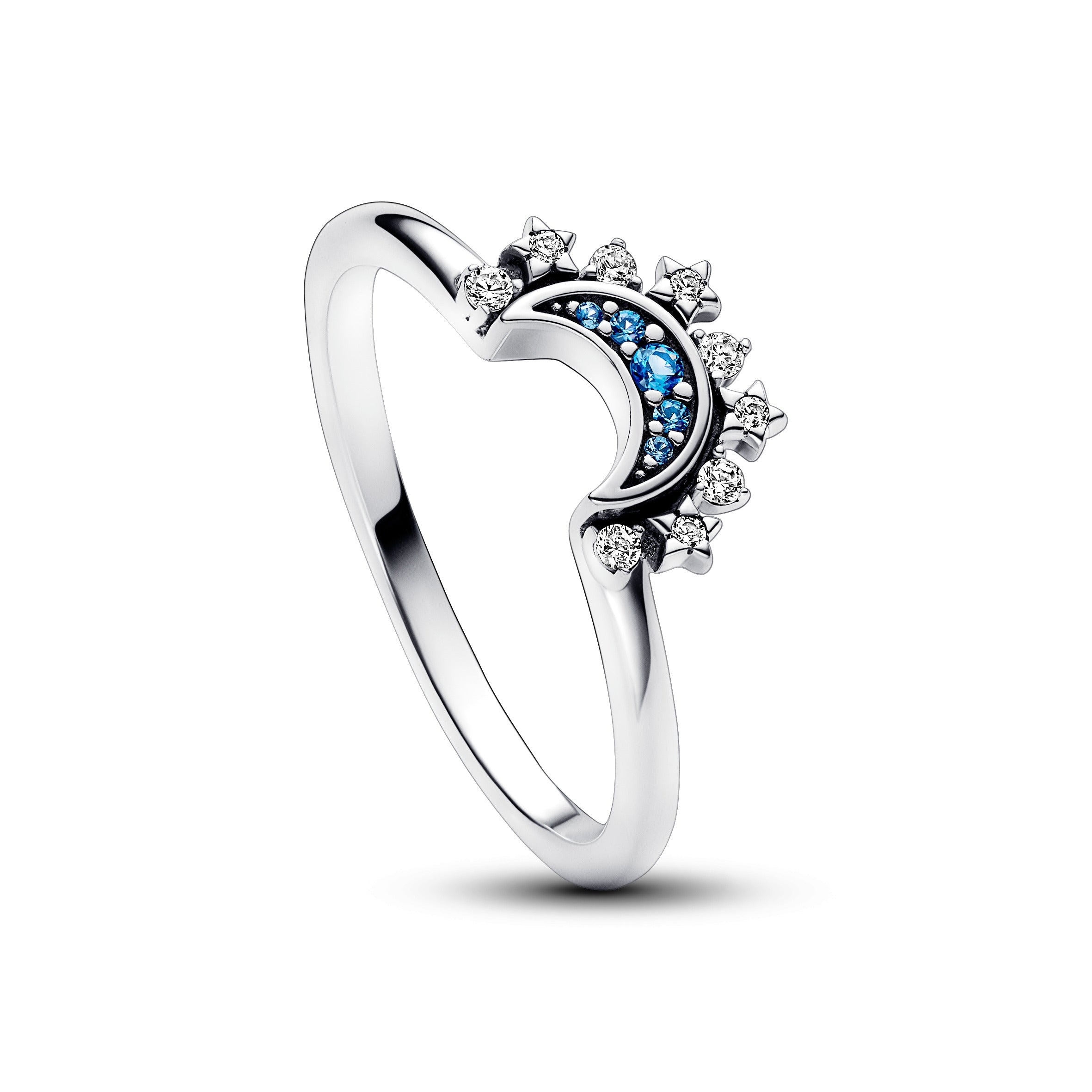 PANDORA Celestial Blue Sparkling Moon Ring Sterling Silver Rings Statement Ring Jewelry Gift
