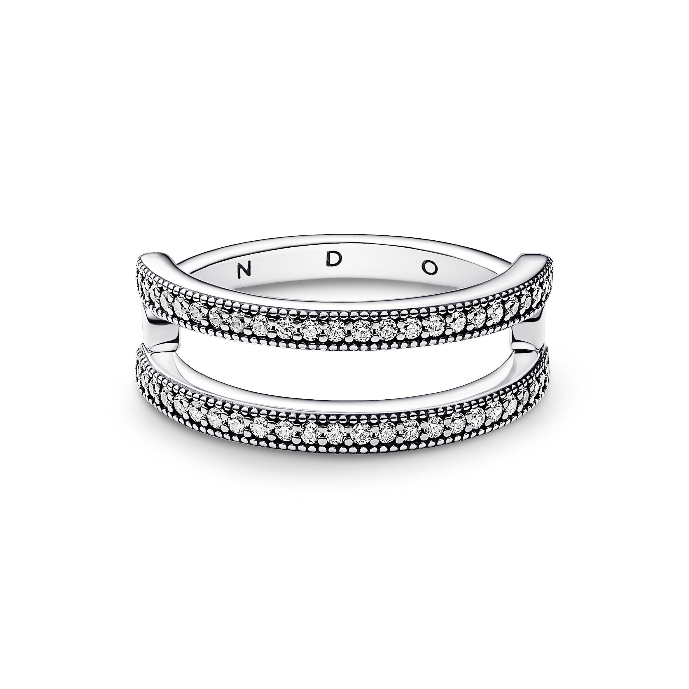 PANDORA Signature Logo And Pavé Double Band Ring Cubic Zirconia Silver Weddings Rings Statement Ring Jewelry Gift