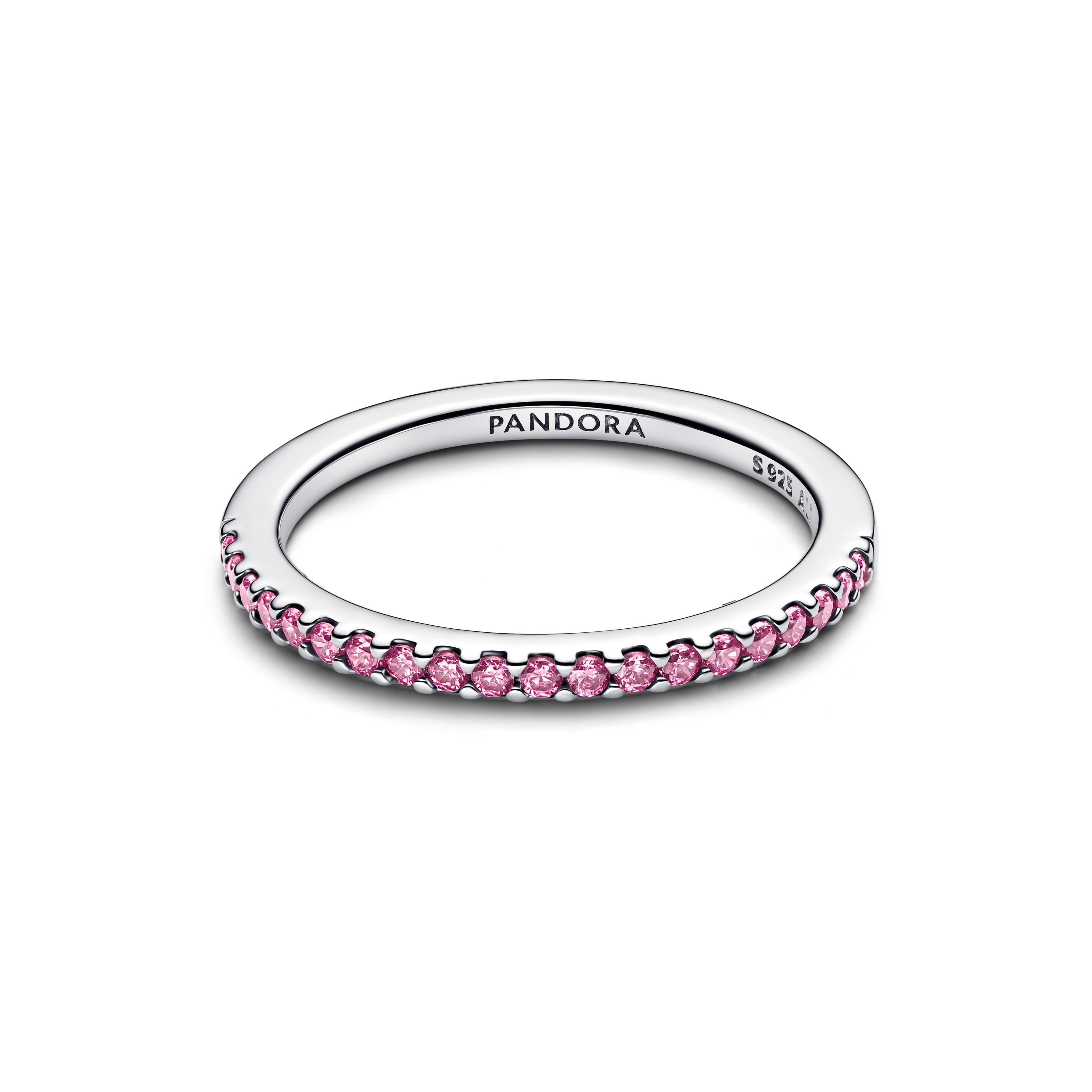 PANDORA Sparkling Pink Band Ring Cubic Zirconia Weddings Rings Statement Ring Jewelry Gift