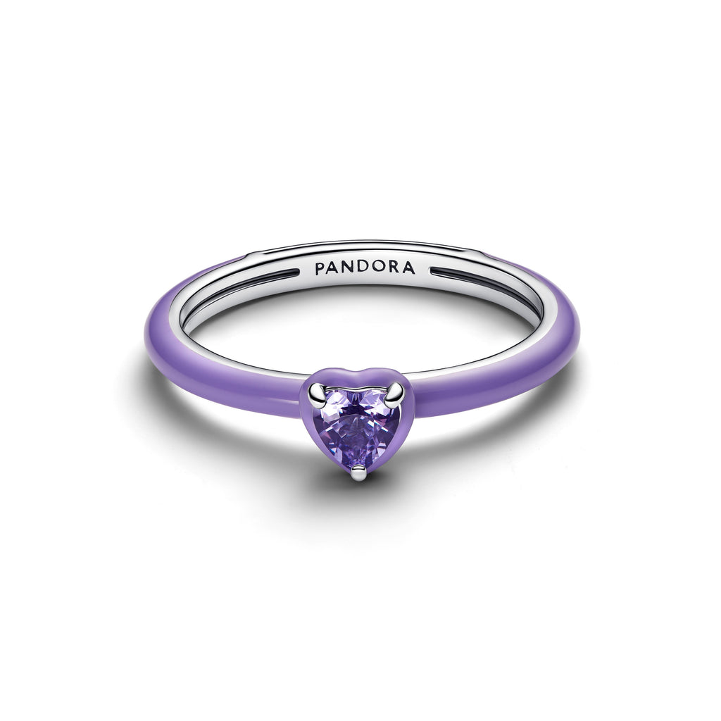 PANDORA Purple Chakra Heart Ring Enamel Rings Statement Ring Jewelry Gift