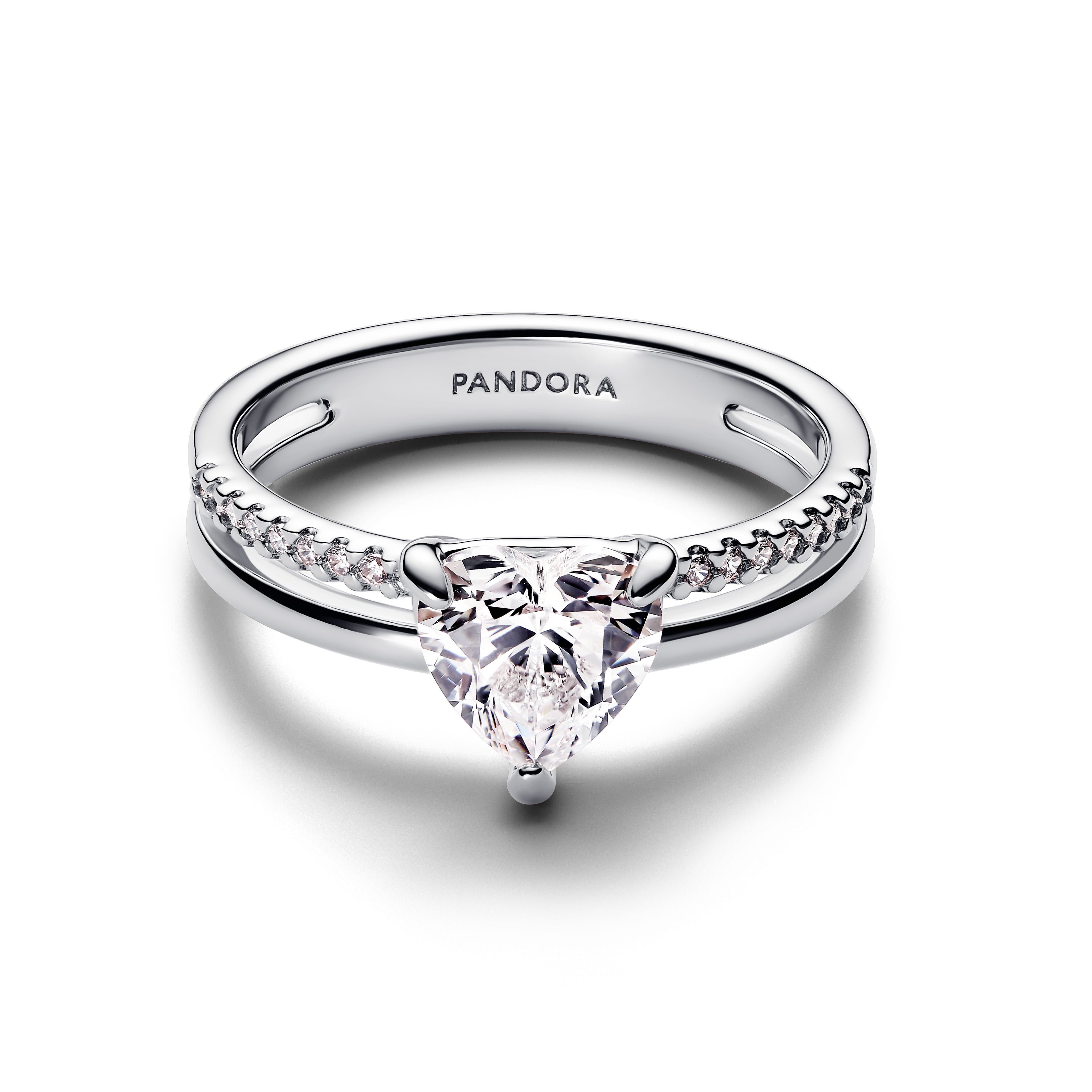 PANDORA Double Band Heart Ring Cubic Zirconia Silver Rings Statement Ring Jewelry Gift