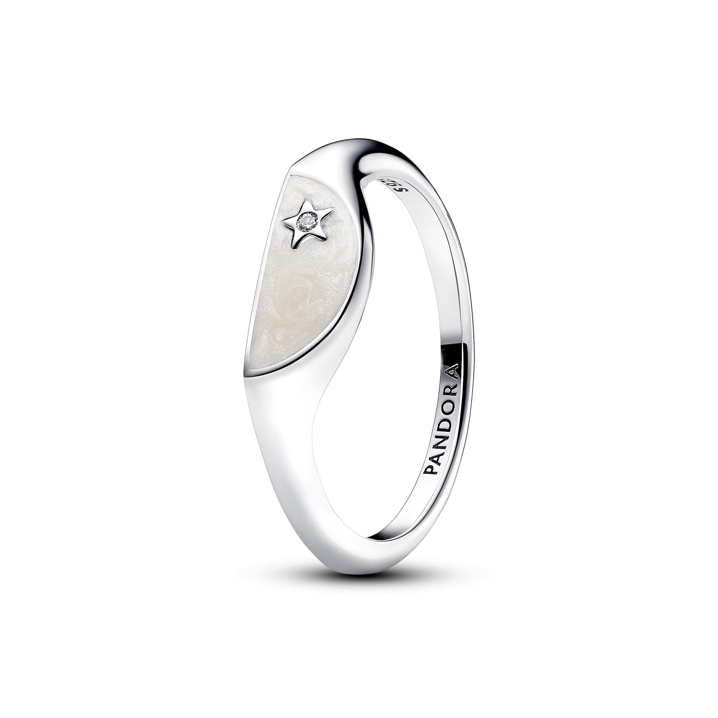 PANDORA ME Halved Enamel Signet Ring Cubic Zirconia Silver Rings Statement Ring Jewelry Gift