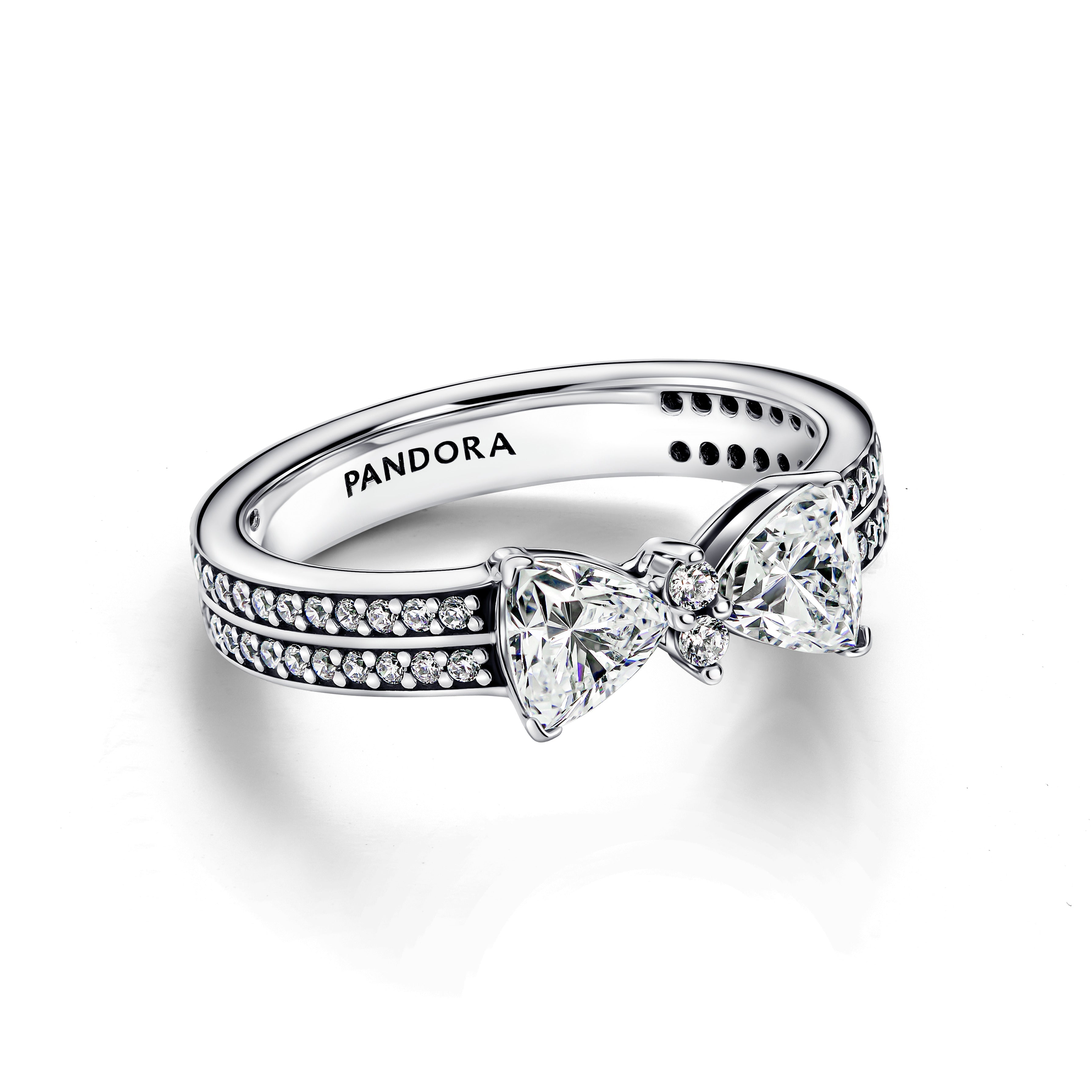 PANDORA Sparkling Bow Double-row Ring Cubic Zirconia Silver Rings Statement Ring Jewelry Gift