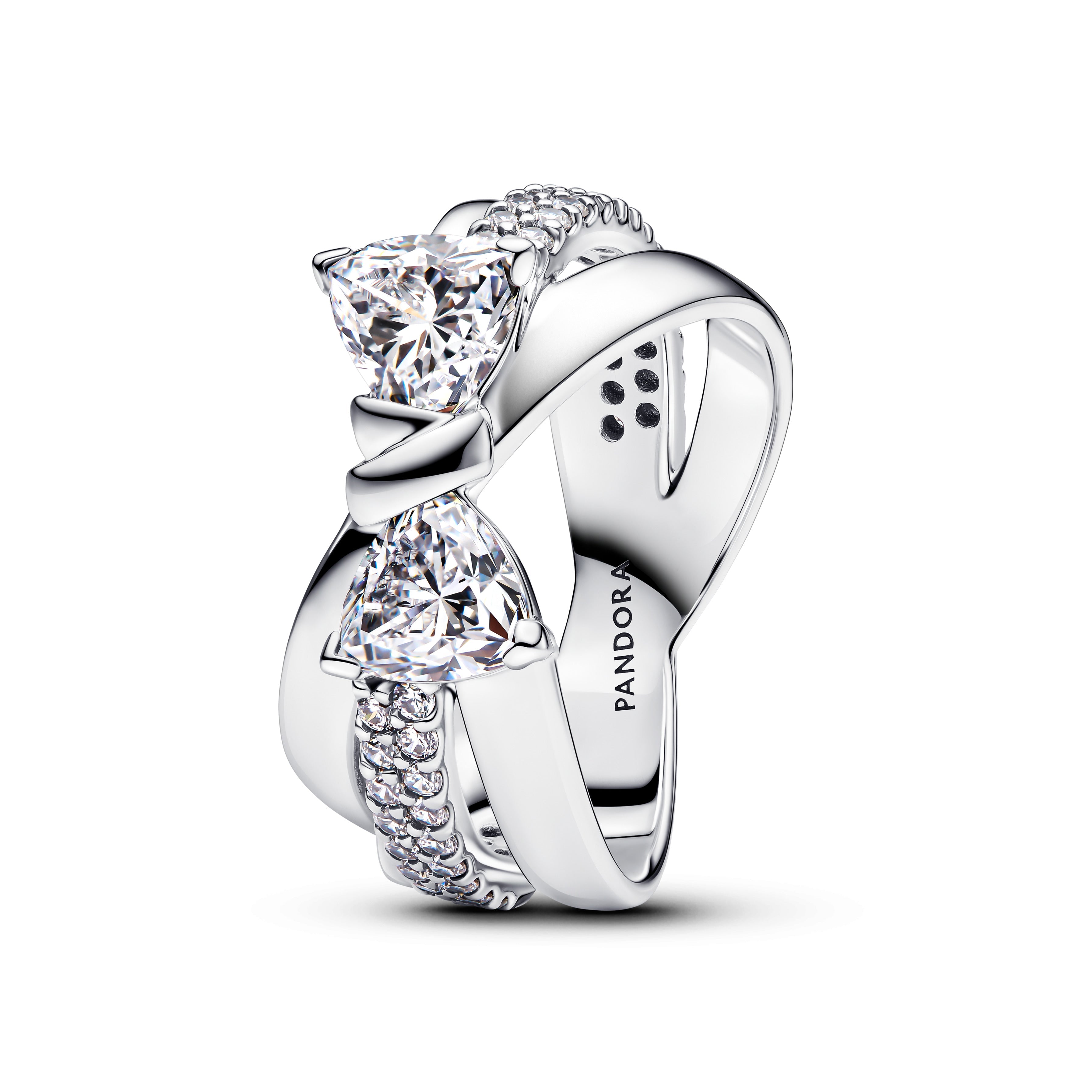 PANDORA Sparkling Bow Crossover Ring Cubic Zirconia Silver Rings Statement Ring Jewelry Gift