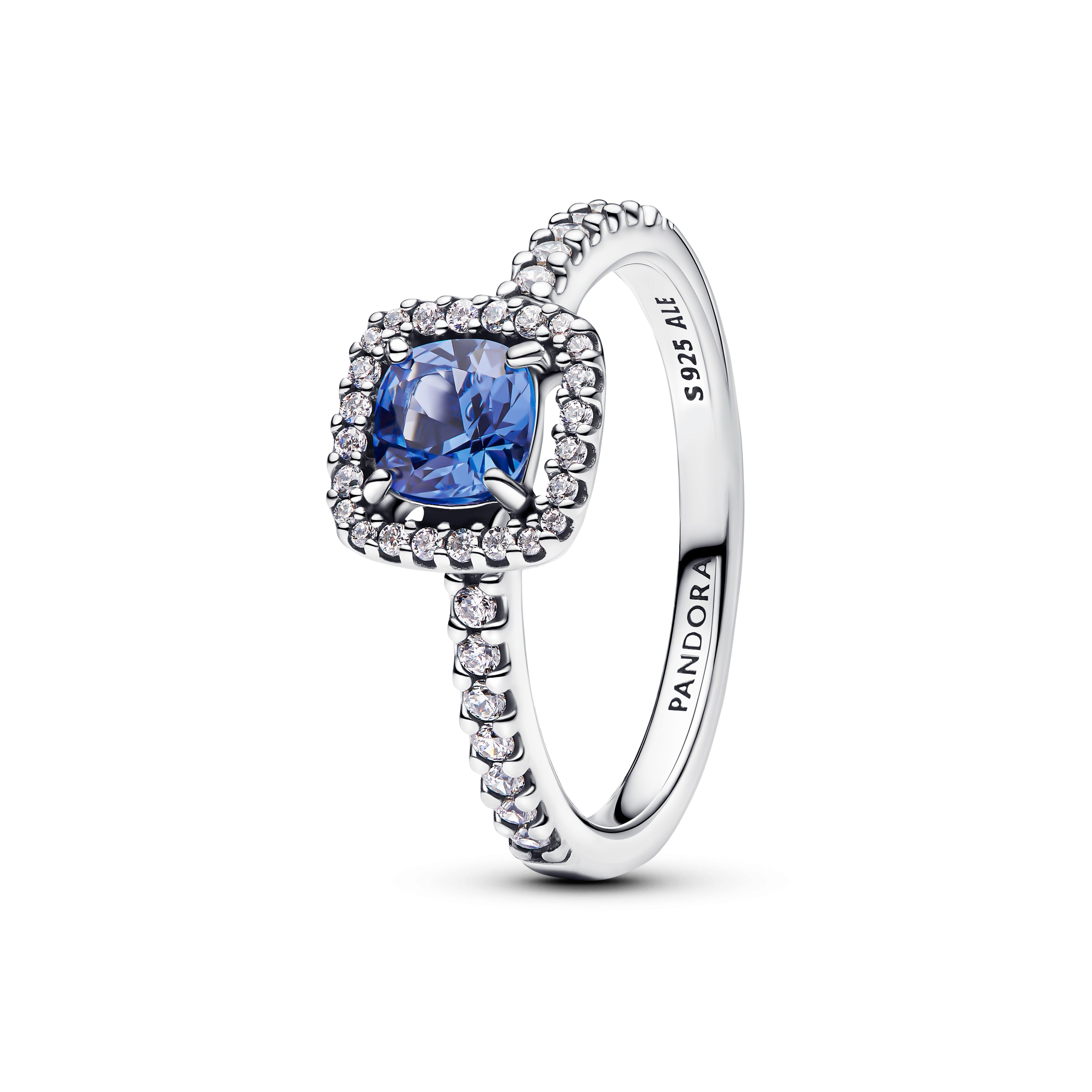 PANDORA Sparkling Square Blue Halo Ring Cubic Zirconia Colour And Sparkle Rings Statement Ring Jewelry Gift